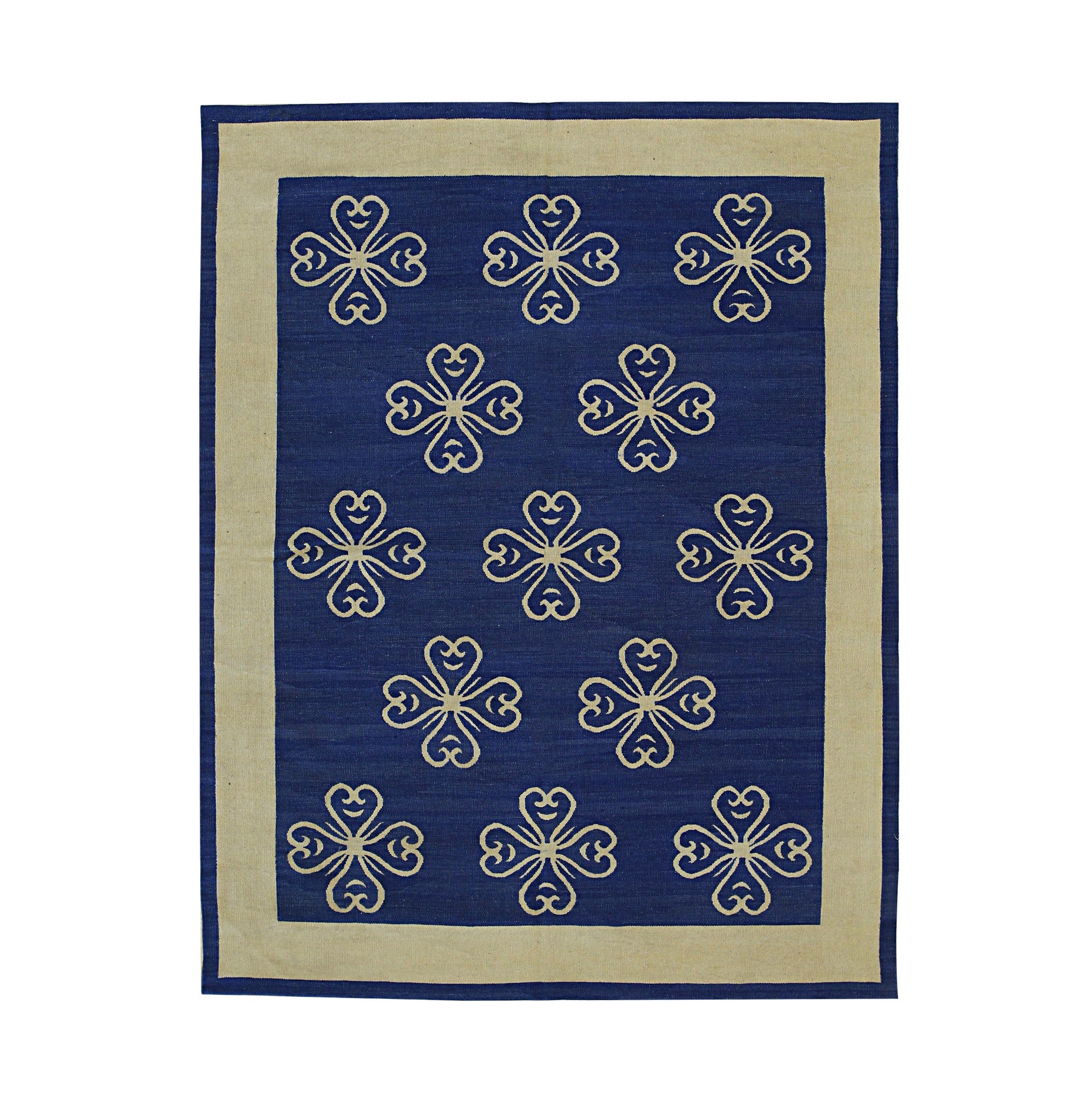 EORC Blue Handwoven Wool Flat Weave Rug