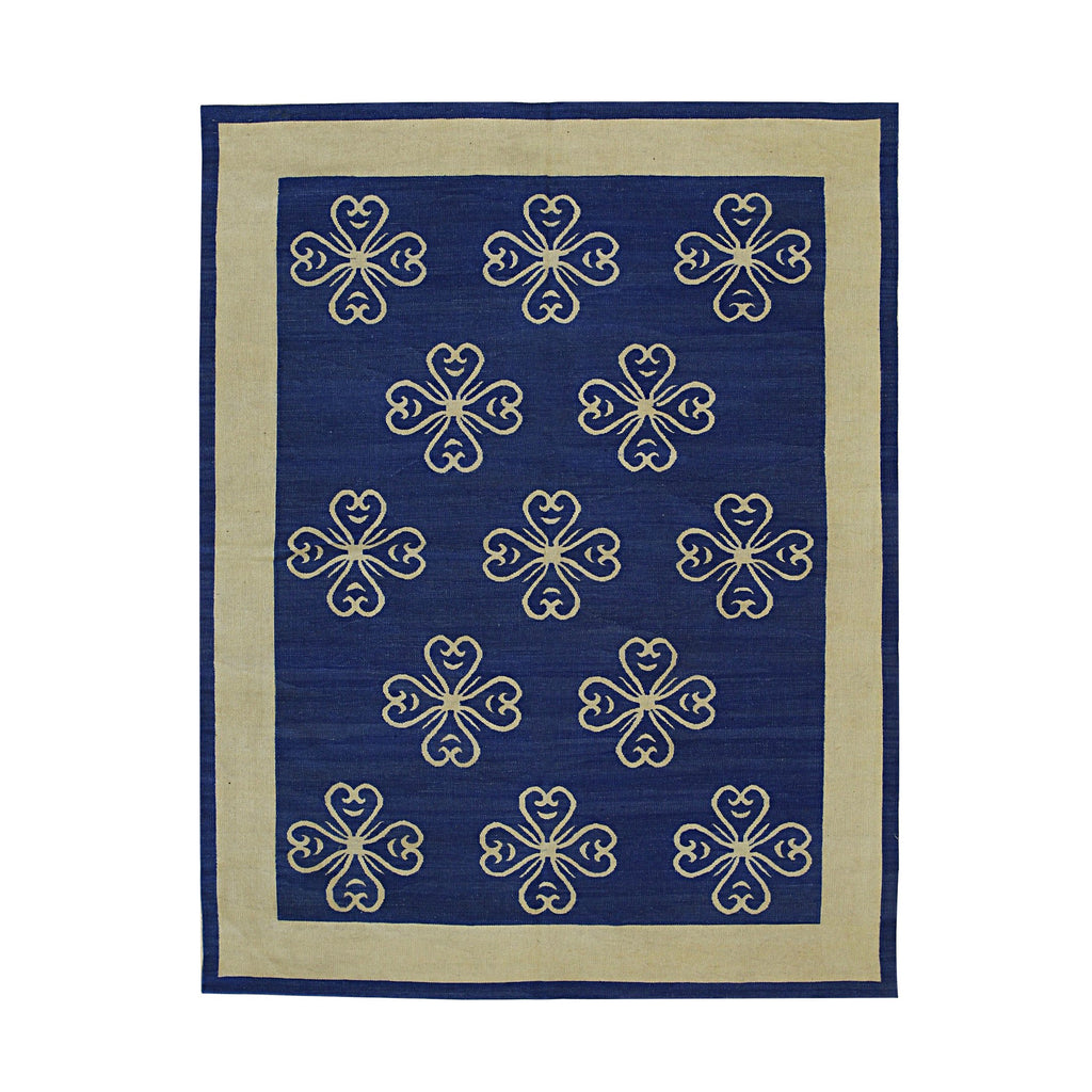 EORC Blue Handwoven Wool Flat Weave Rug