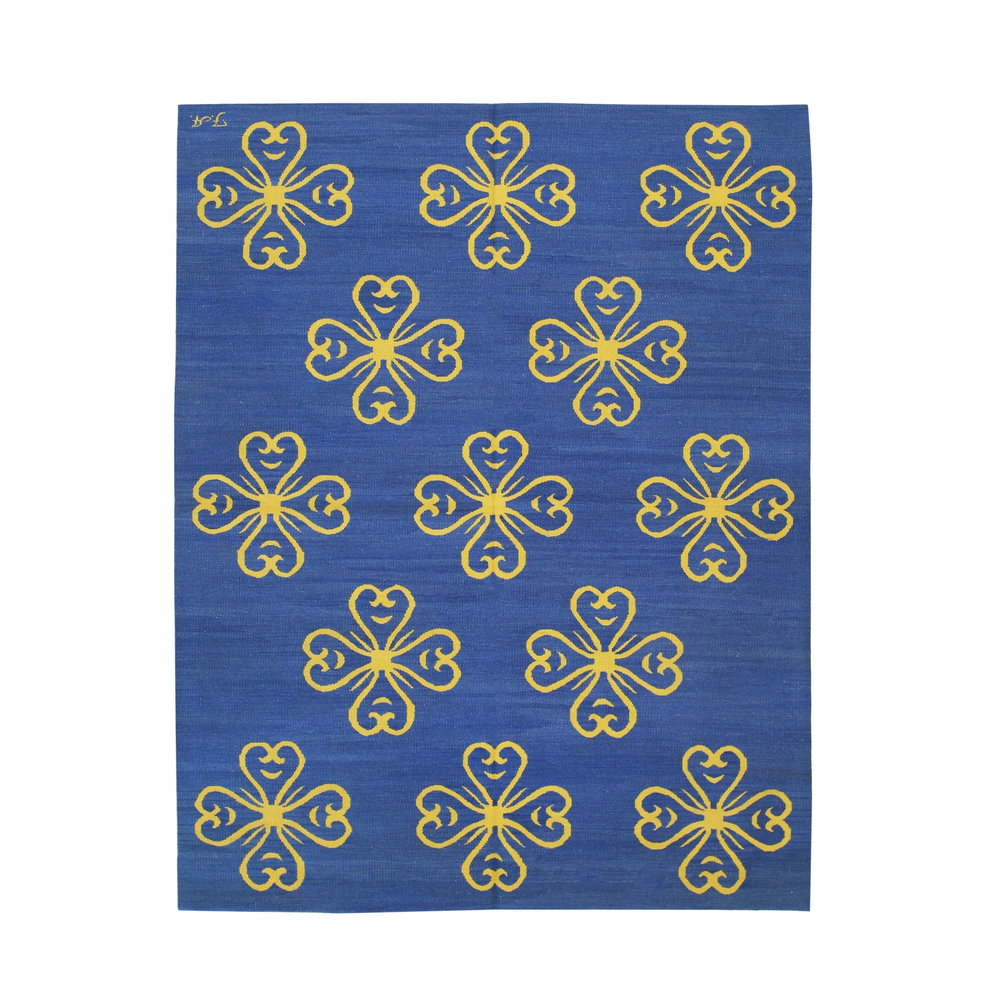 EORC Blue Handwoven Wool Flat Weave Rug