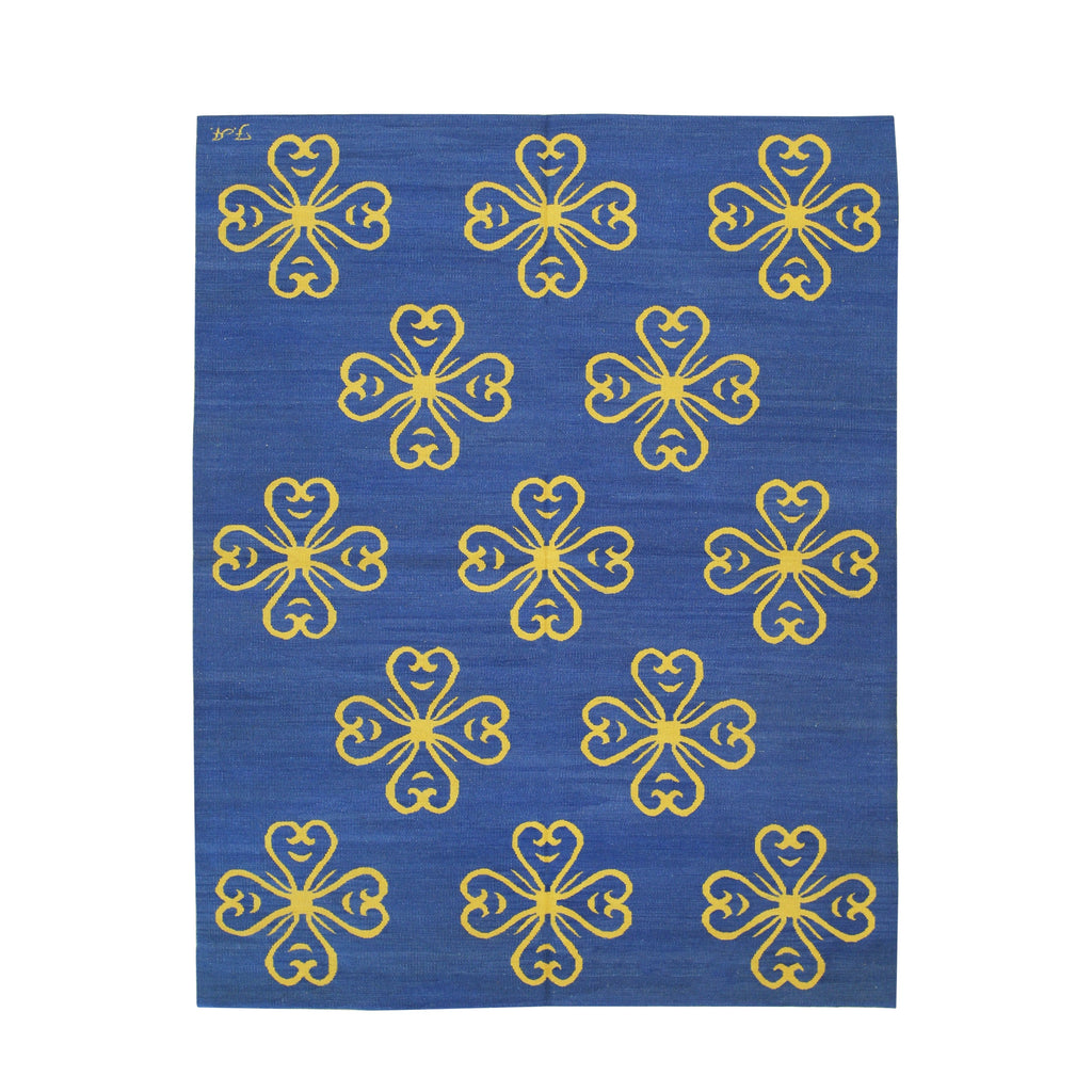 EORC Blue Handwoven Wool Flat Weave Rug