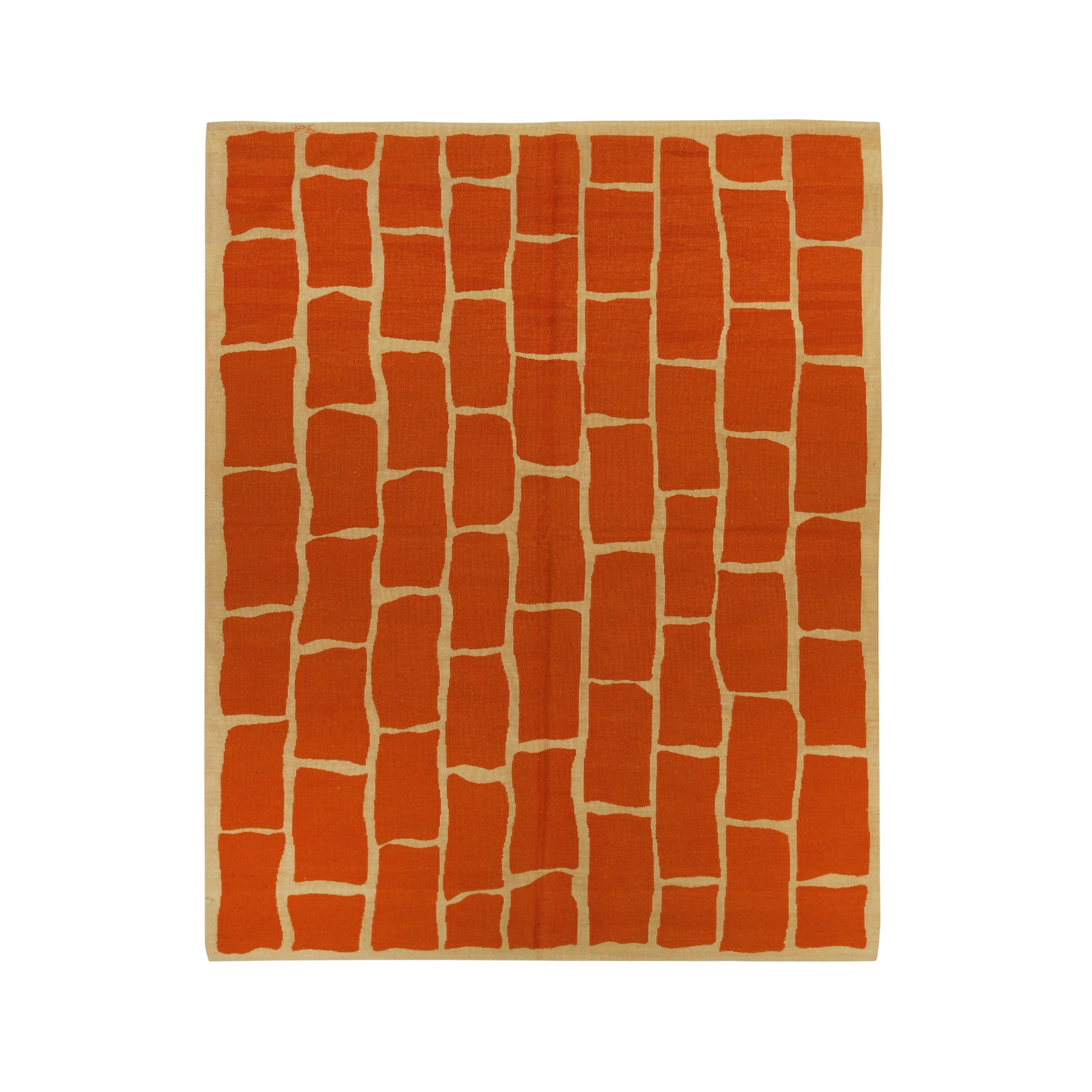 EORC Orange Handwoven Wool Flat Weave Rug