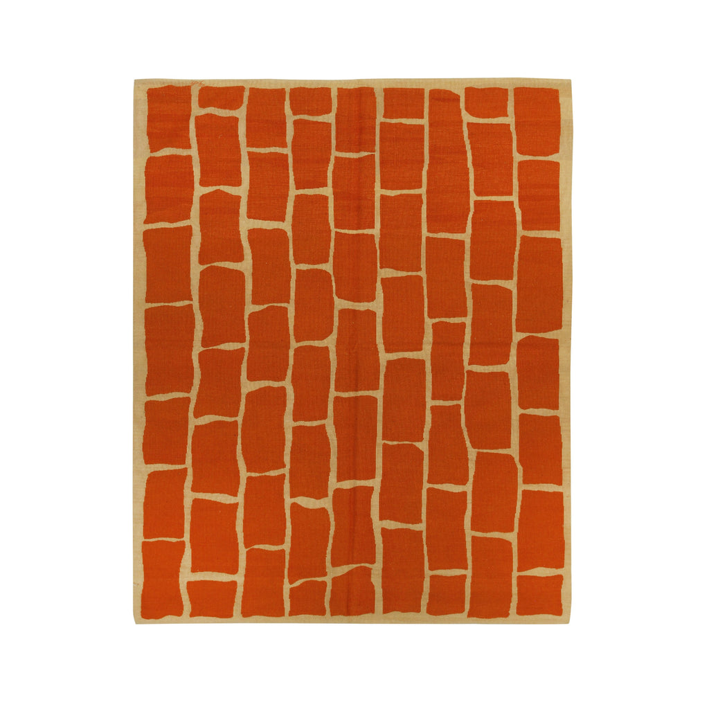 EORC Orange Handwoven Wool Flat Weave Rug