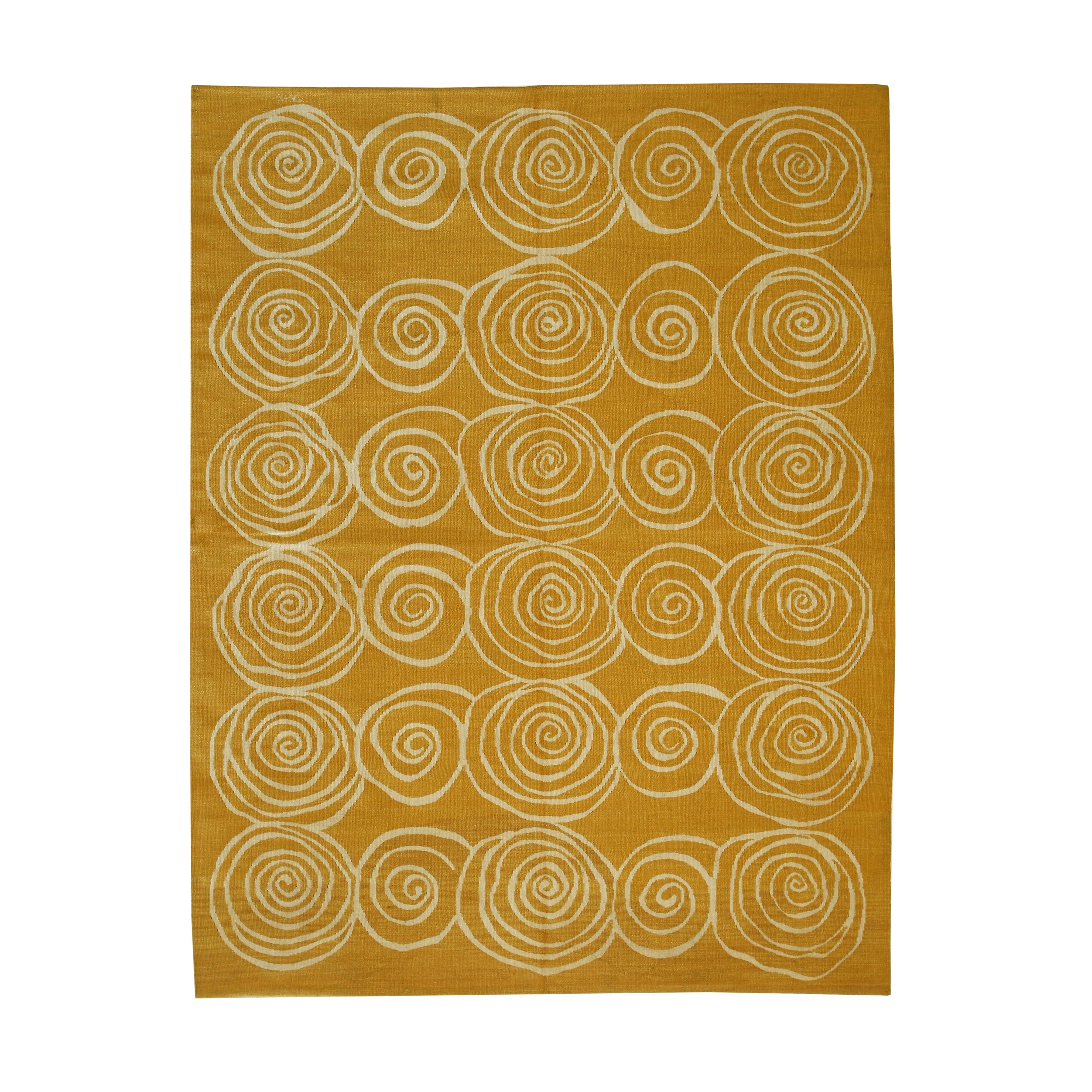 EORC Gold Handwoven Wool Flat Weave Rug