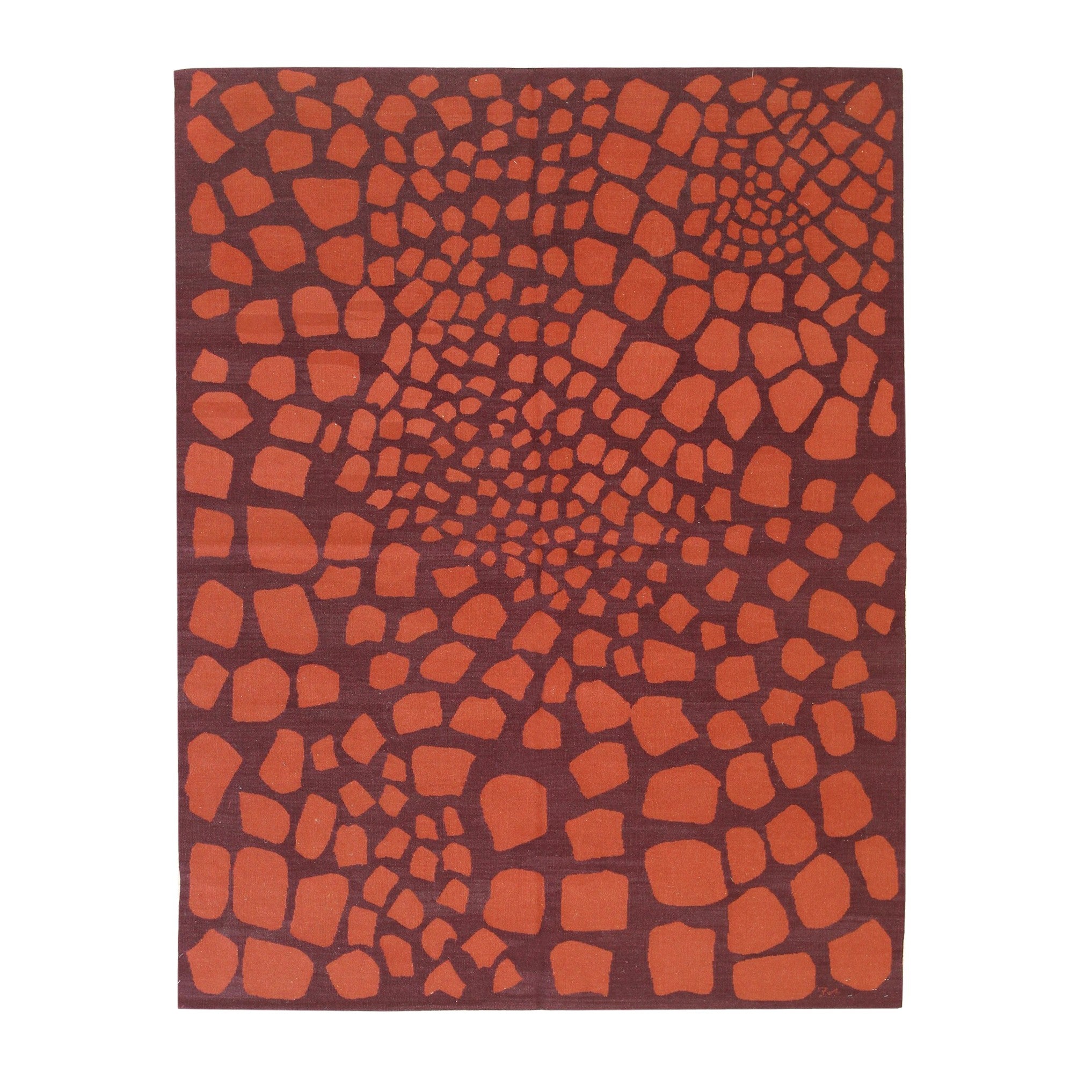 EORC Orange Handwoven Wool Flat Weave Rug