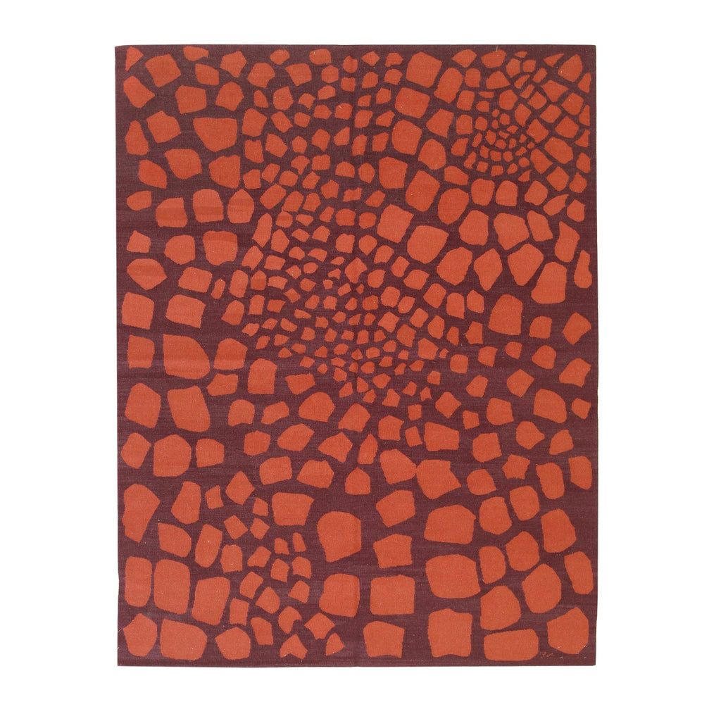 EORC Orange Handwoven Wool Flat Weave Rug