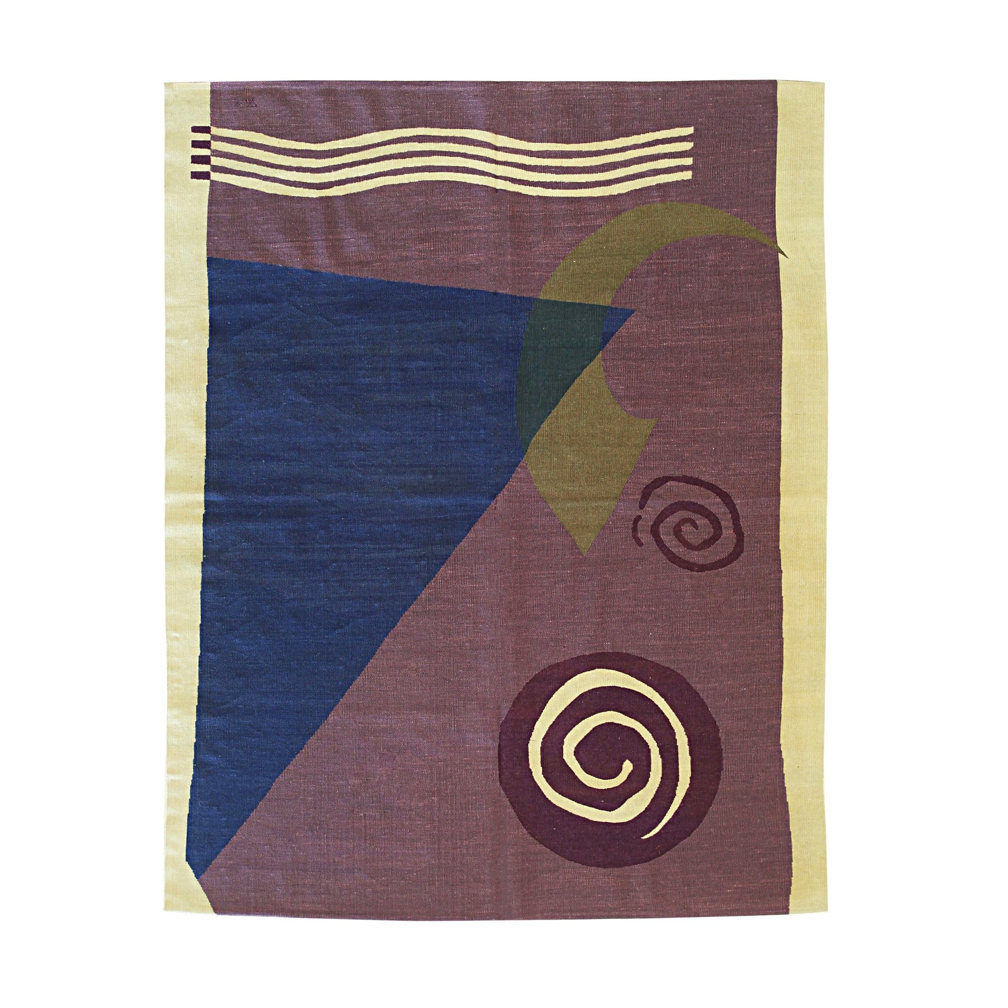 EORC Purple Handwoven Wool Flat Weave Rug