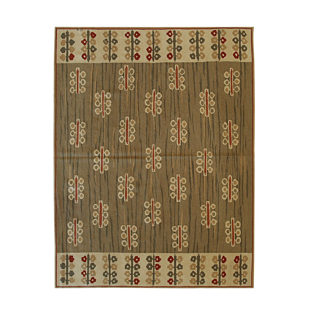 EORC Green Handwoven Wool Flat Weave Rug