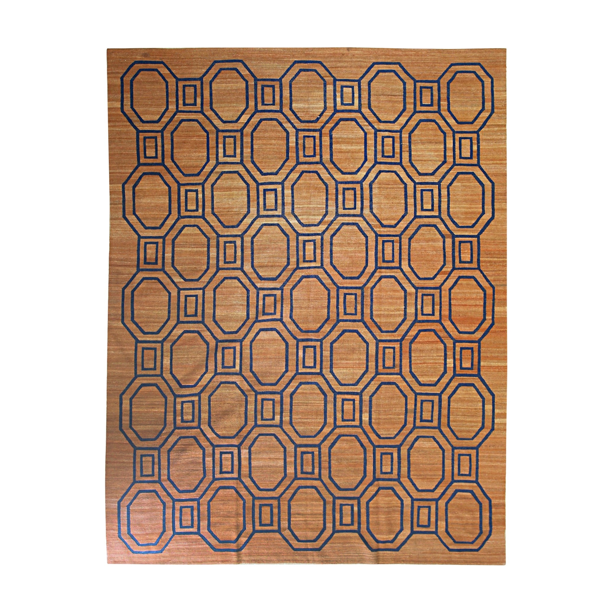 EORC Brown Handwoven Wool Flat Weave Rug