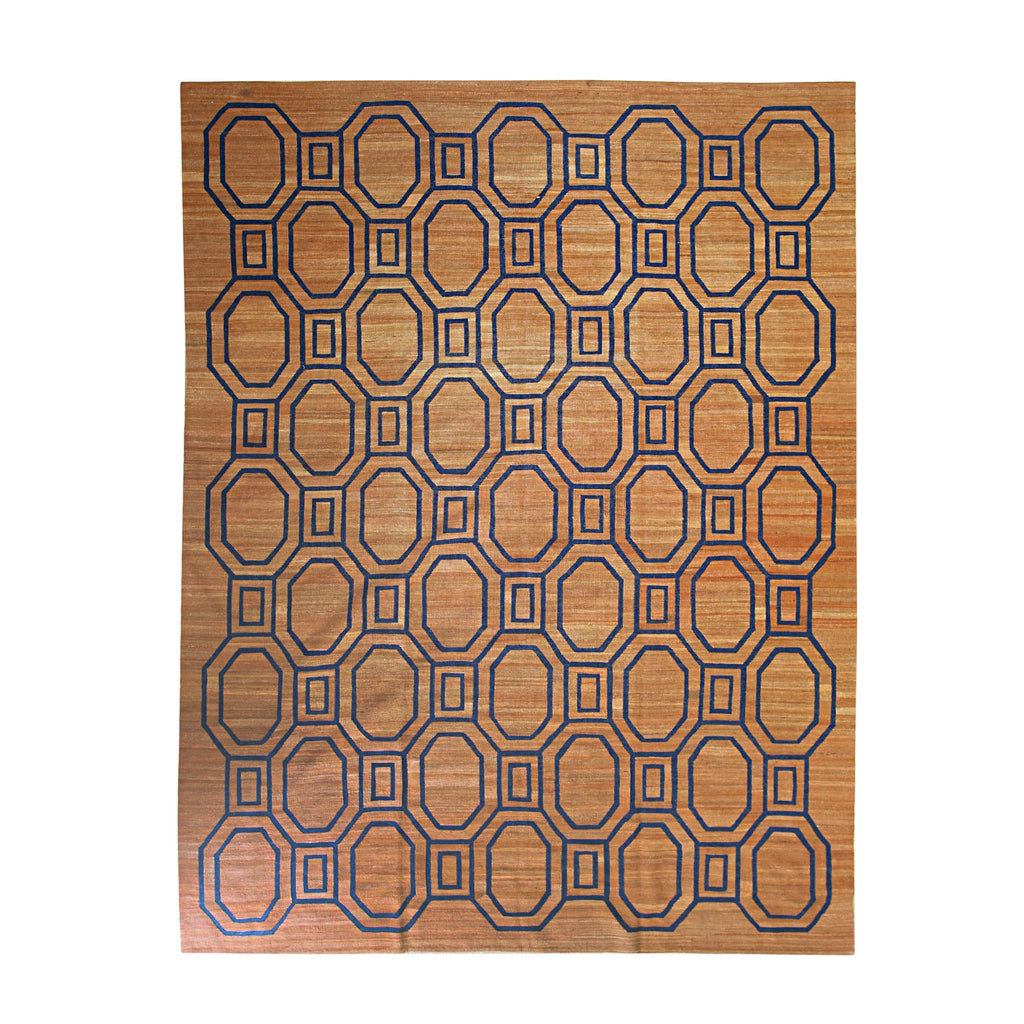 EORC Brown Handwoven Wool Flat Weave Rug