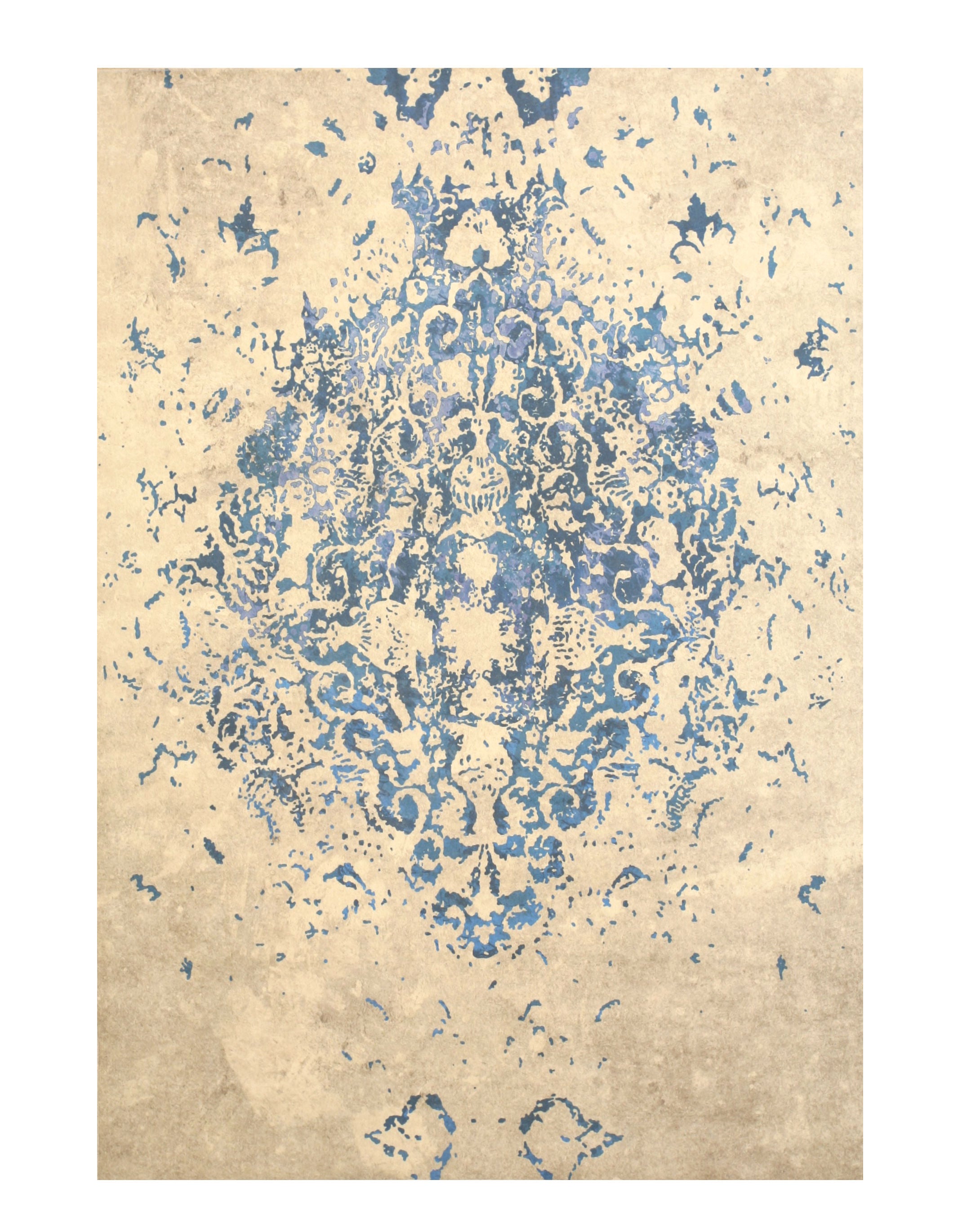 EORC Blue  Distressed Bohemian Moderno Medallion Rug