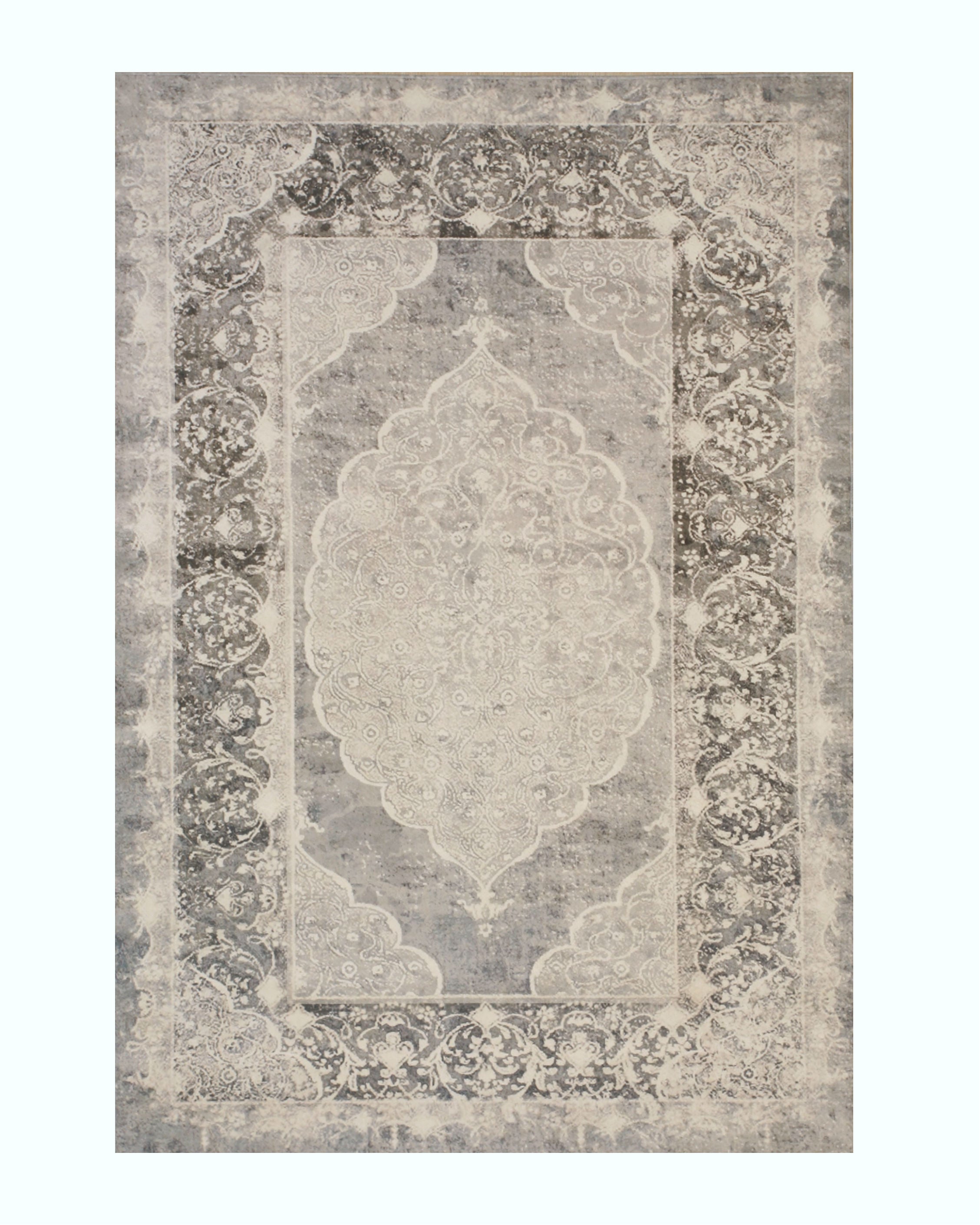 EORC Gray  Distressed Bohemian Moderno Medallion Rug