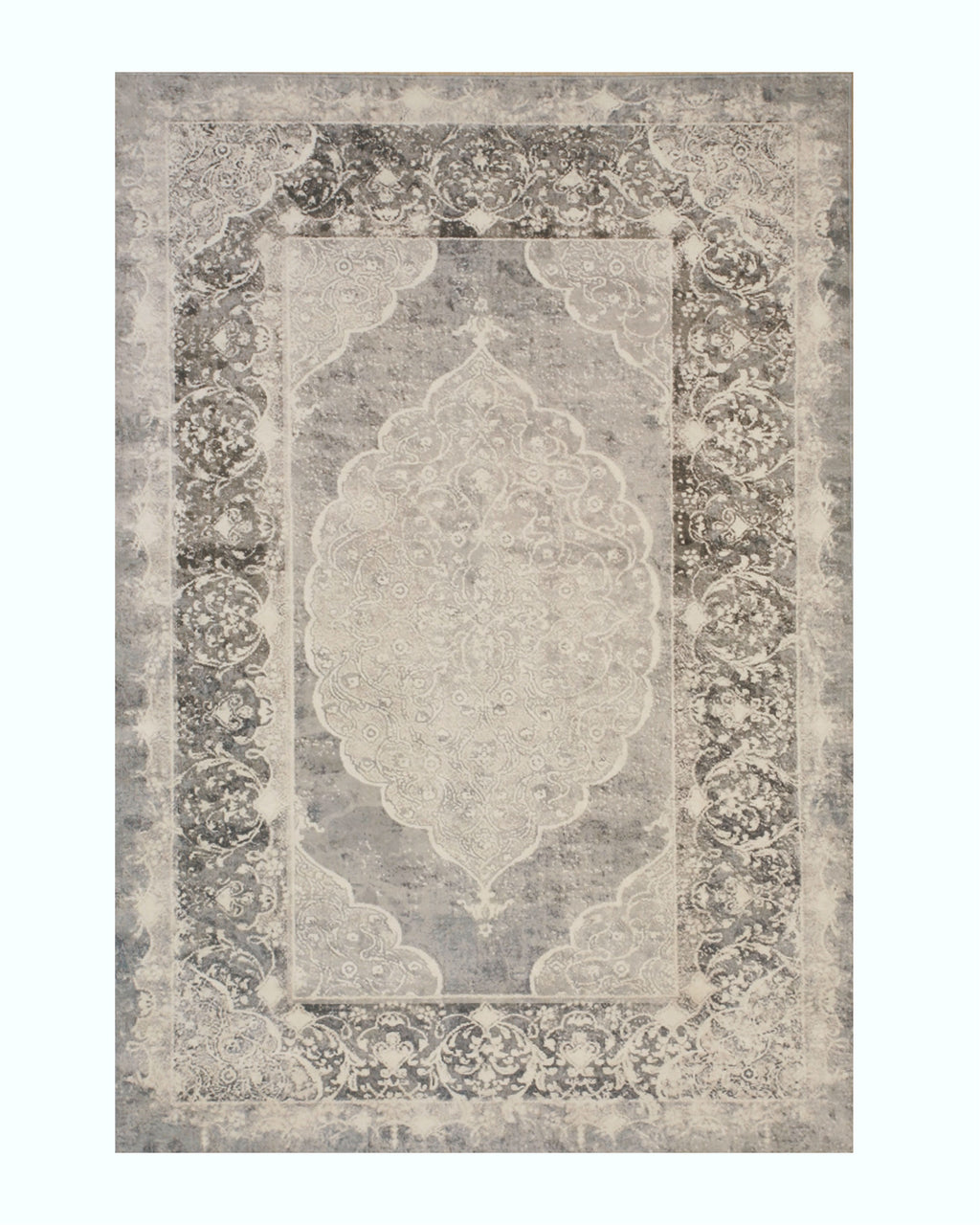 EORC Gray  Distressed Bohemian Moderno Medallion Rug