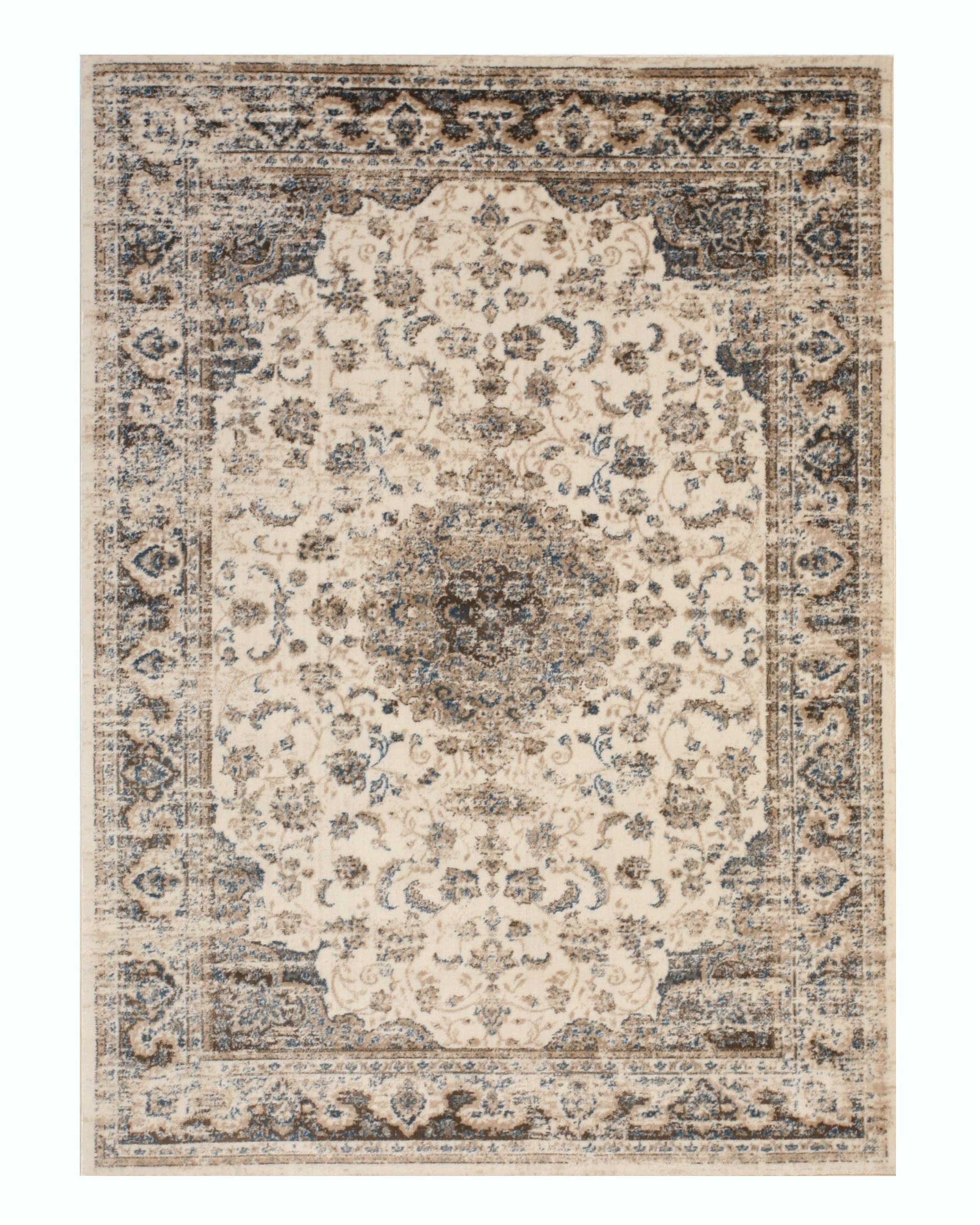 EORC Ivory  Distressed Bohemian Isabella Medallion Rug