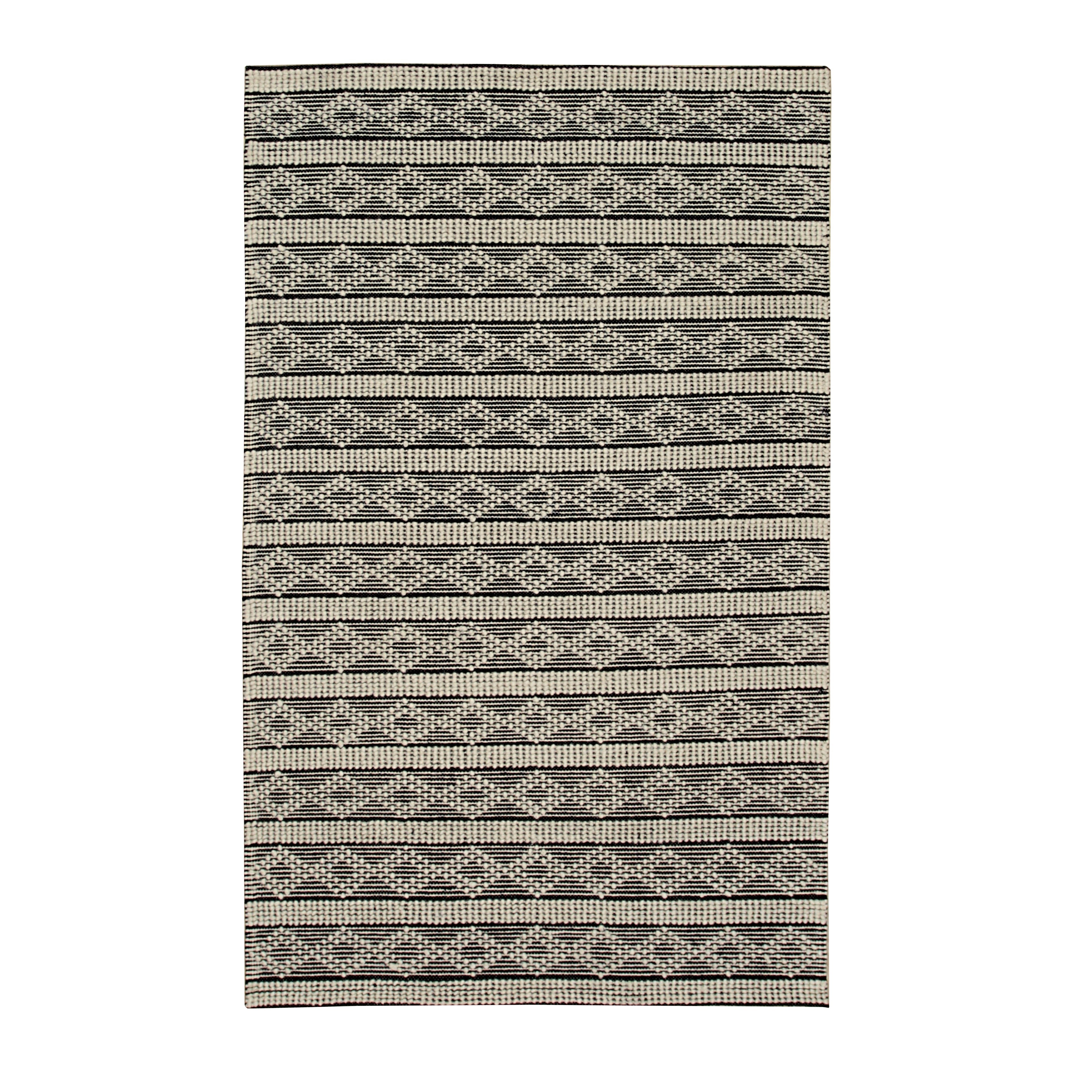 EORC Black Handwoven Wool Durrie Kilim Rug