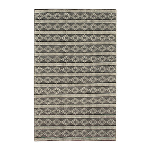 EORC Black Handwoven Wool Durrie Kilim Rug