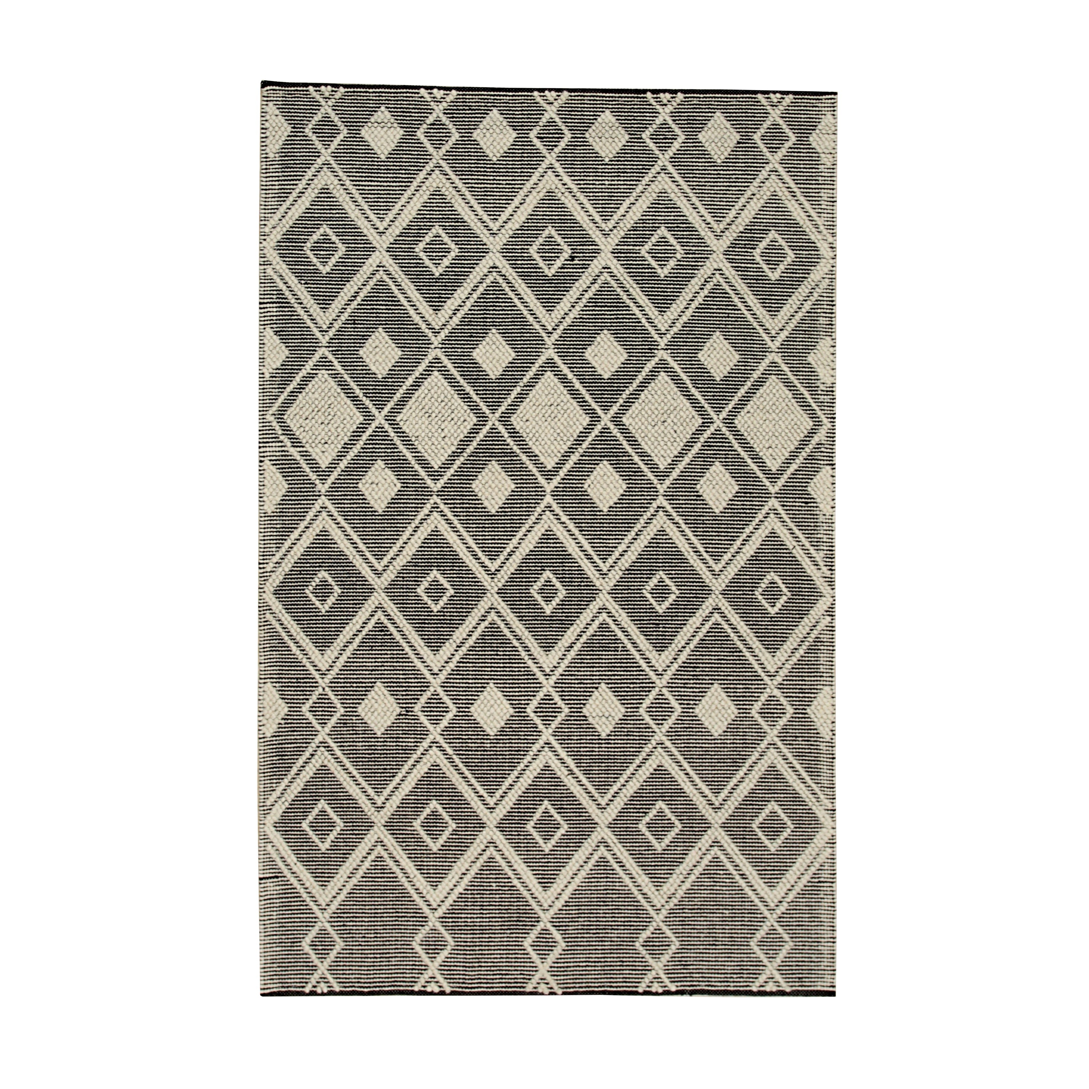 EORC Black Handwoven Wool Durrie Kilim Rug