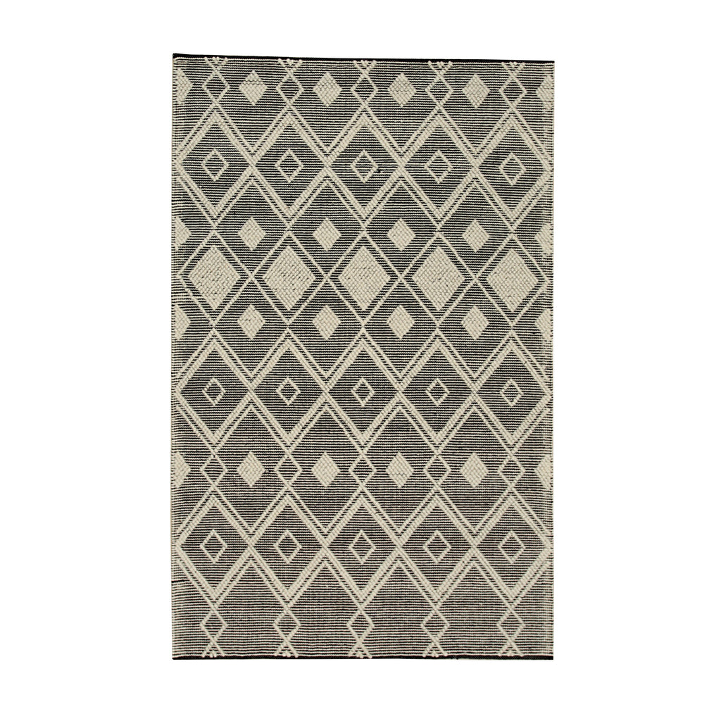 EORC Black Handwoven Wool Durrie Kilim Rug