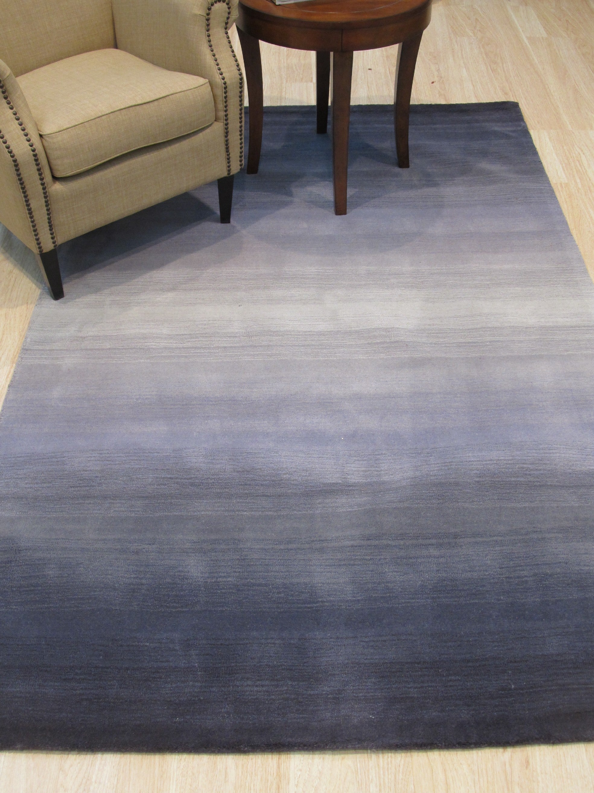 EORC Handmade Wool Blue Transitional Stripe Horizon Rug