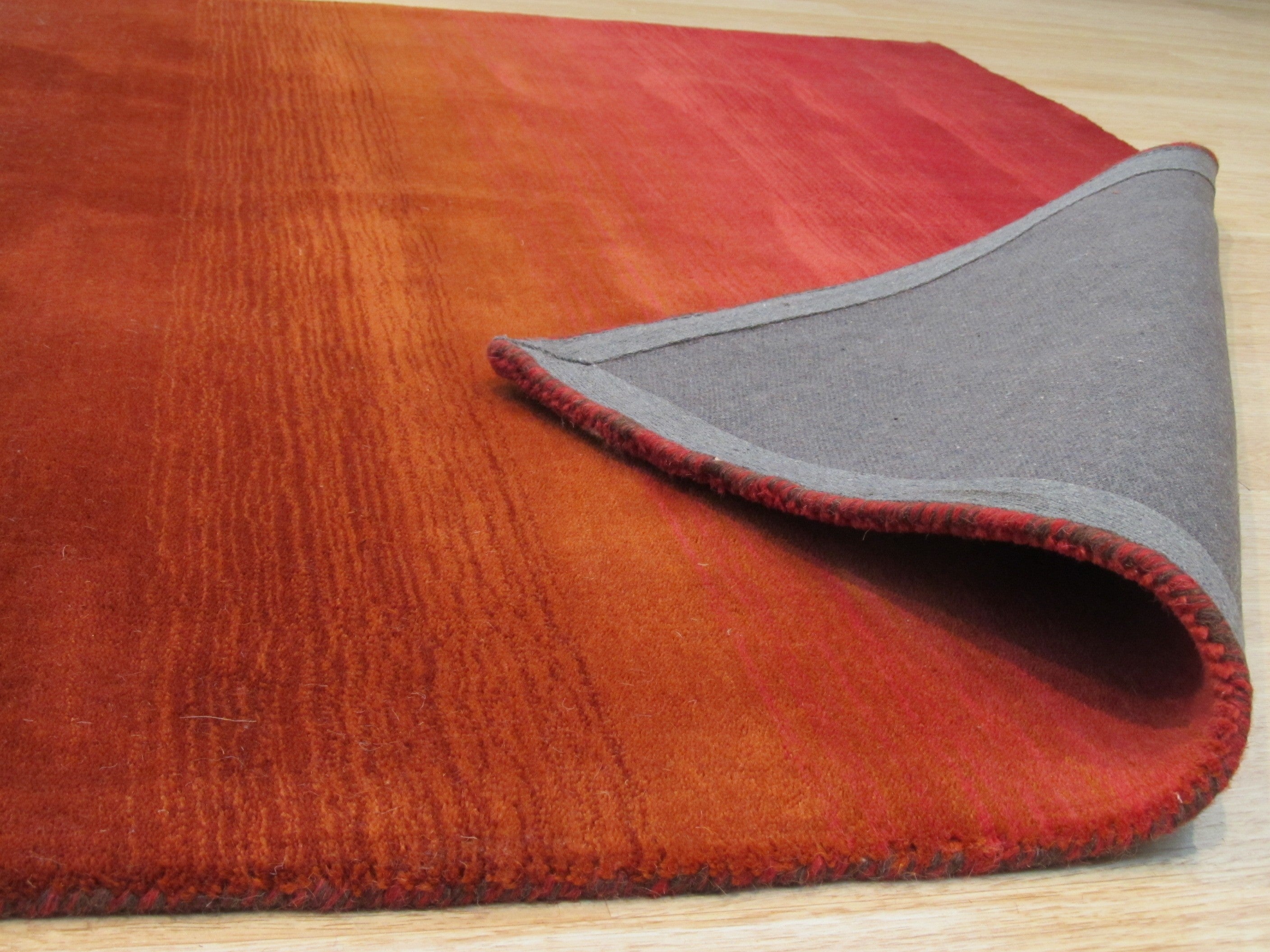 EORC Handmade Wool Red Contemporary Stripe Horizon Rug