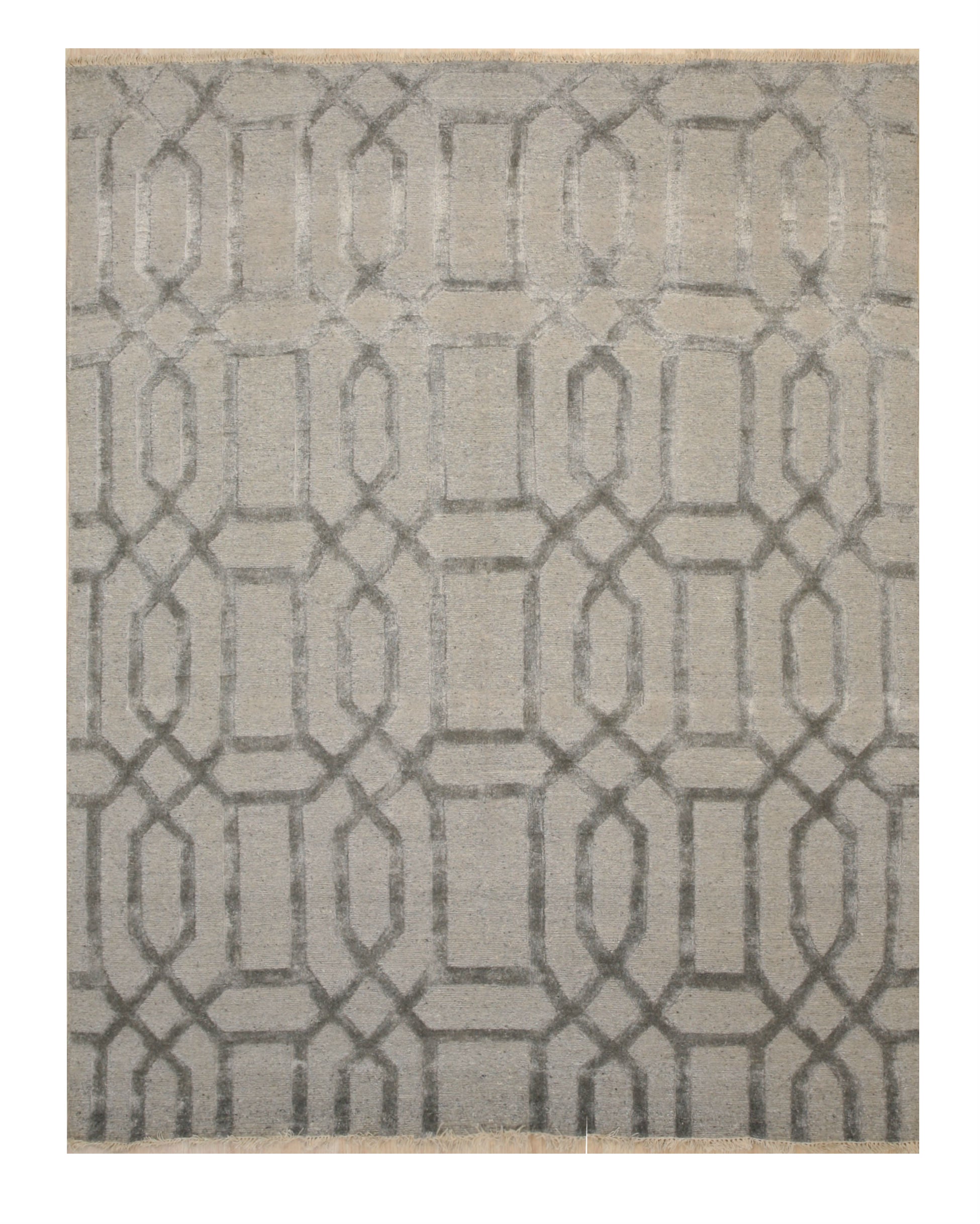 EORC Gray Hand Knotted Wool & Viscose Links Rug