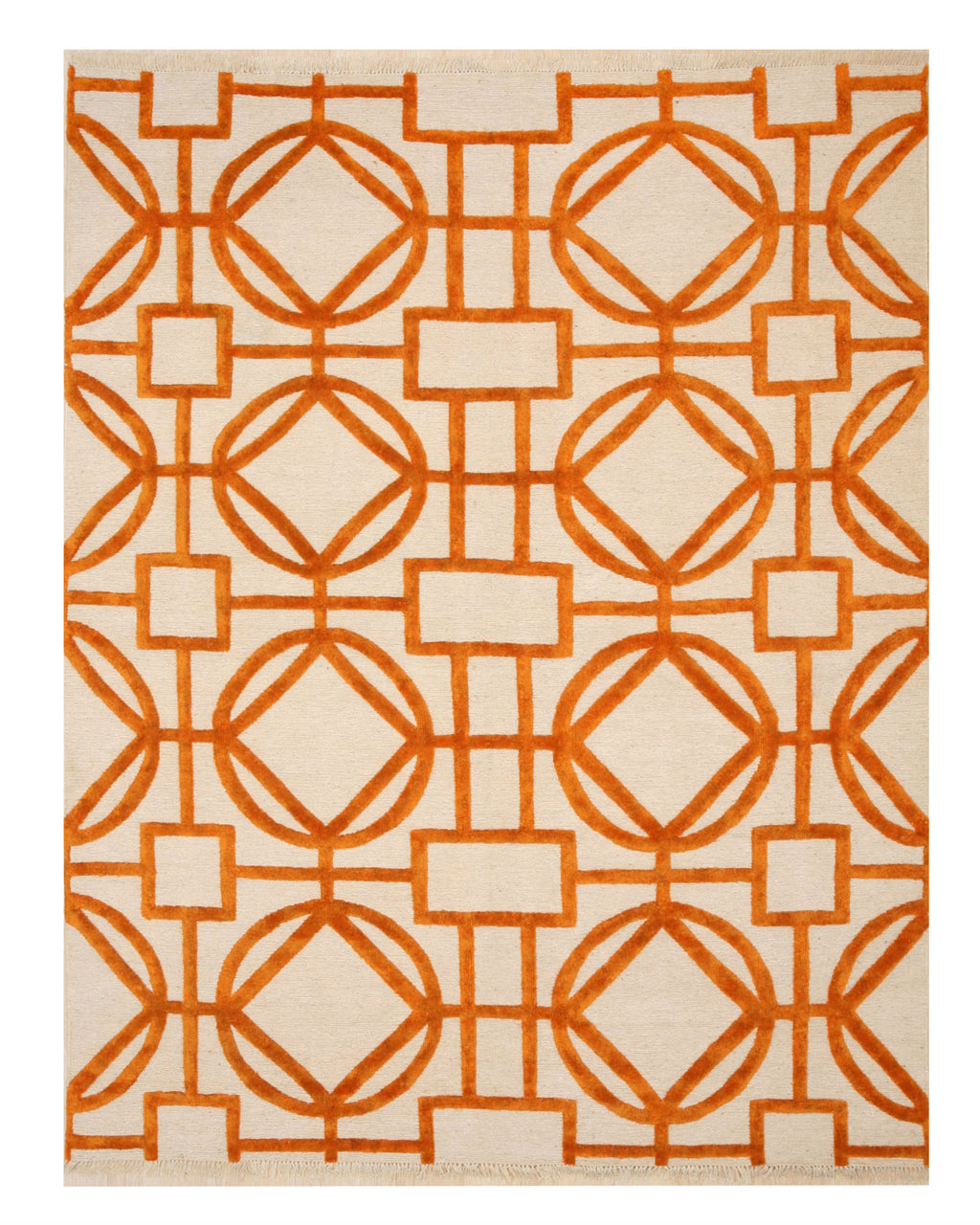 EORC Hand-knotted Wool & Viscose Ivory Transitional Geometric Links Rug