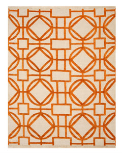 EORC Hand-knotted Wool & Viscose Ivory Transitional Geometric Links Rug