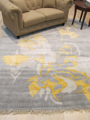 EORC Hand-knotted Wool & Viscose Gray Contemporary Abstract Art Rug