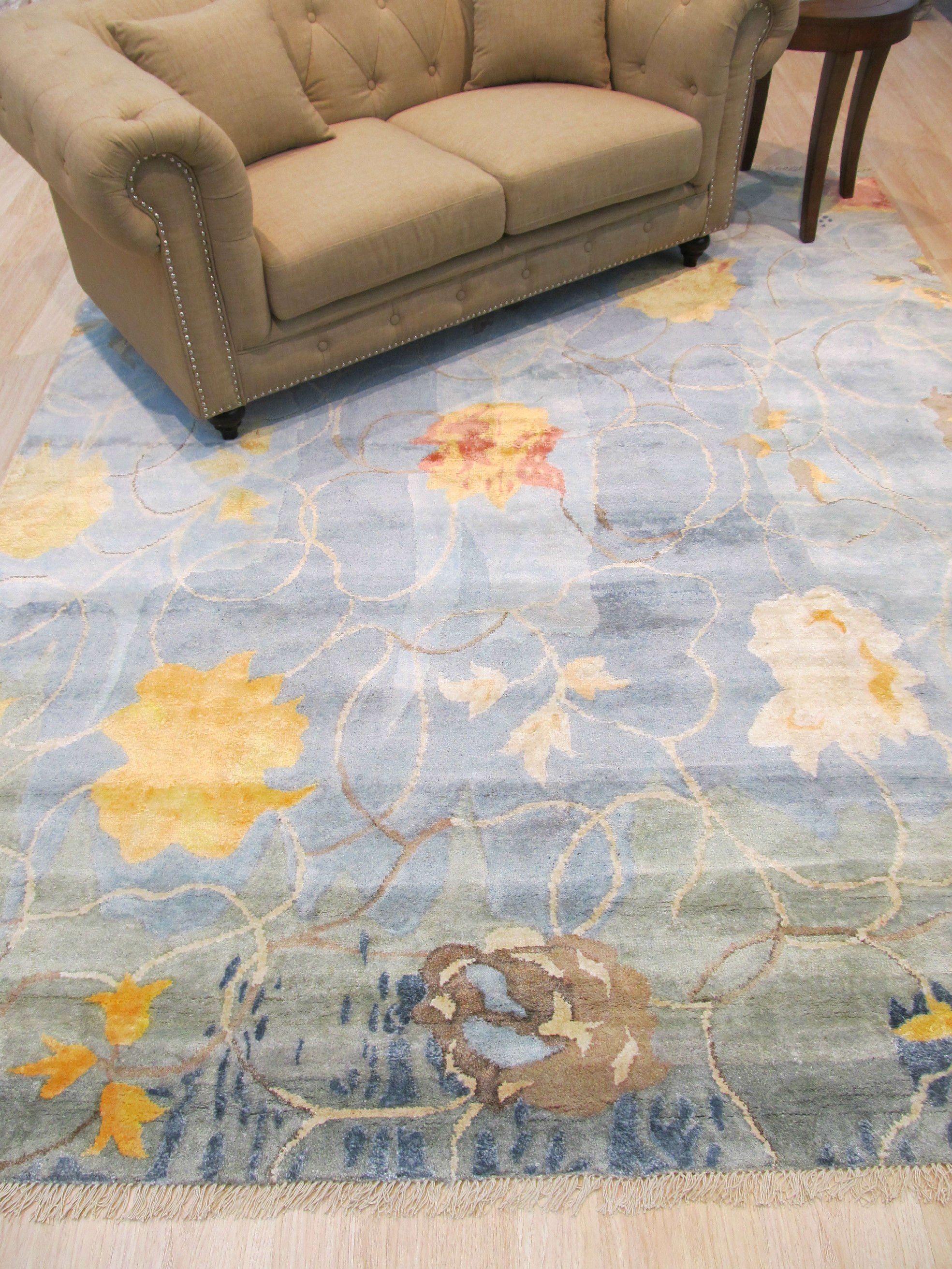 EORC Hand-knotted Wool & Viscose Blue Contemporary Abstract Art Rug