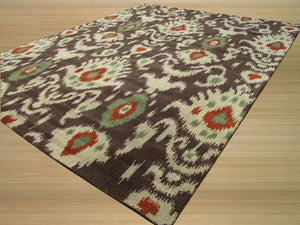 EORC Hand-tufted Wool Brown Contemporary Abstract Ikat Rug