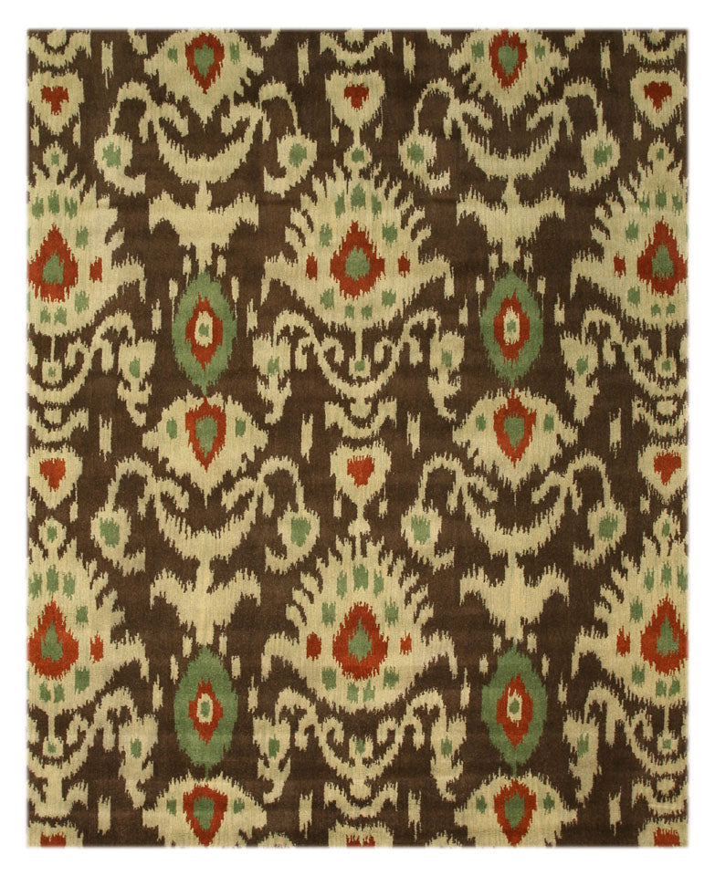 EORC Hand-tufted Wool Brown Contemporary Abstract Ikat Rug
