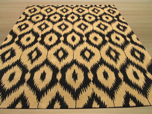 EORC Hand-tufted Wool Black Contemporary Abstract Gold Ikat Rug