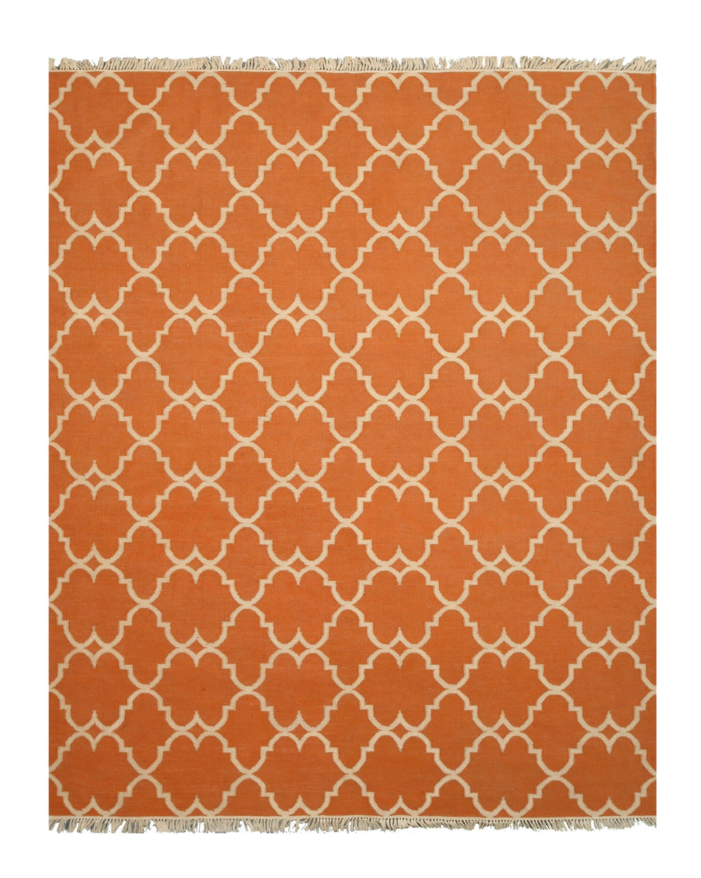 EORC Handmade Polyester Orange Transitional Trellis Reversible Moroccan Outdoor Rug