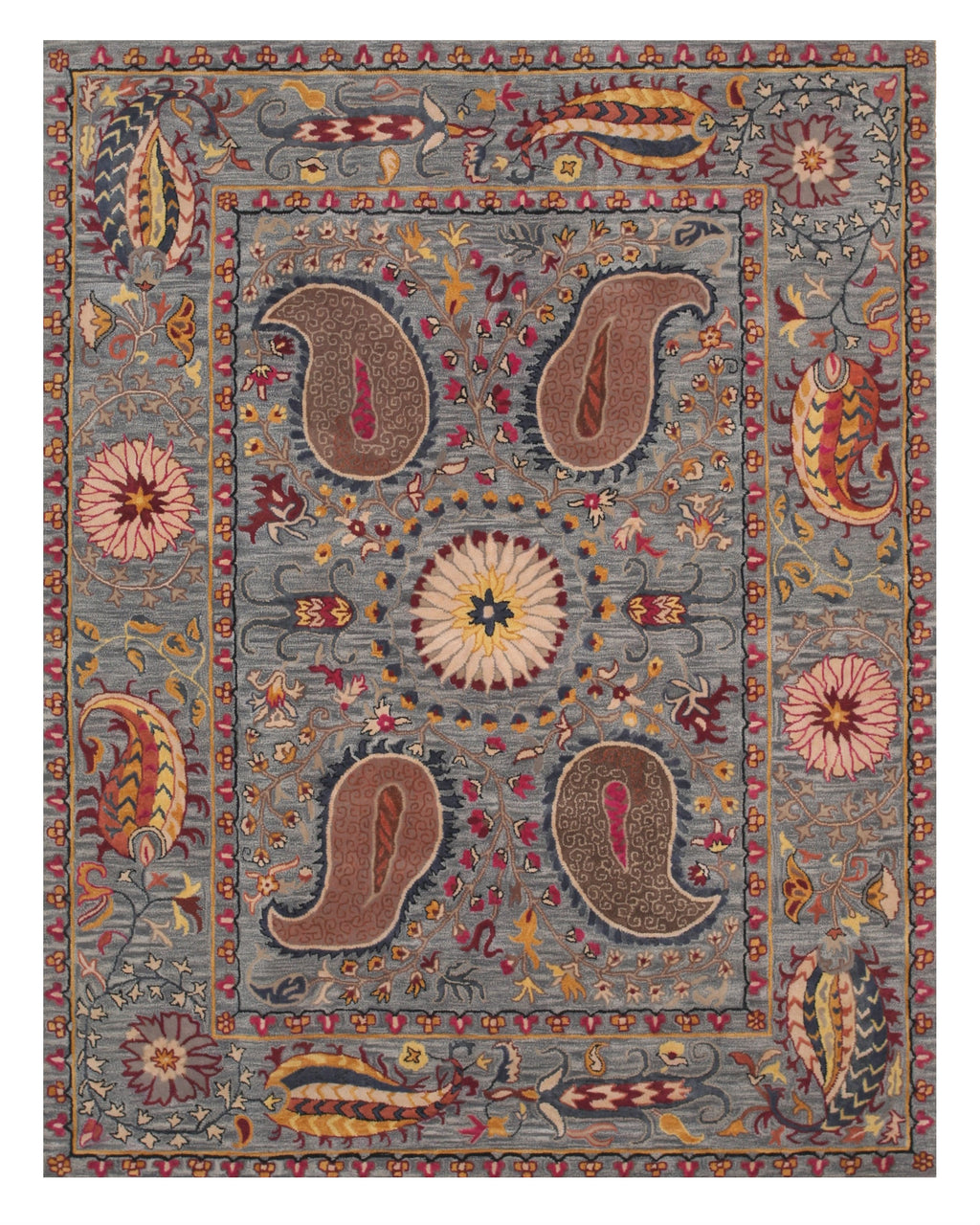 EORC Hand-tufted Wool Blue Transitional Floral Paisley Rug