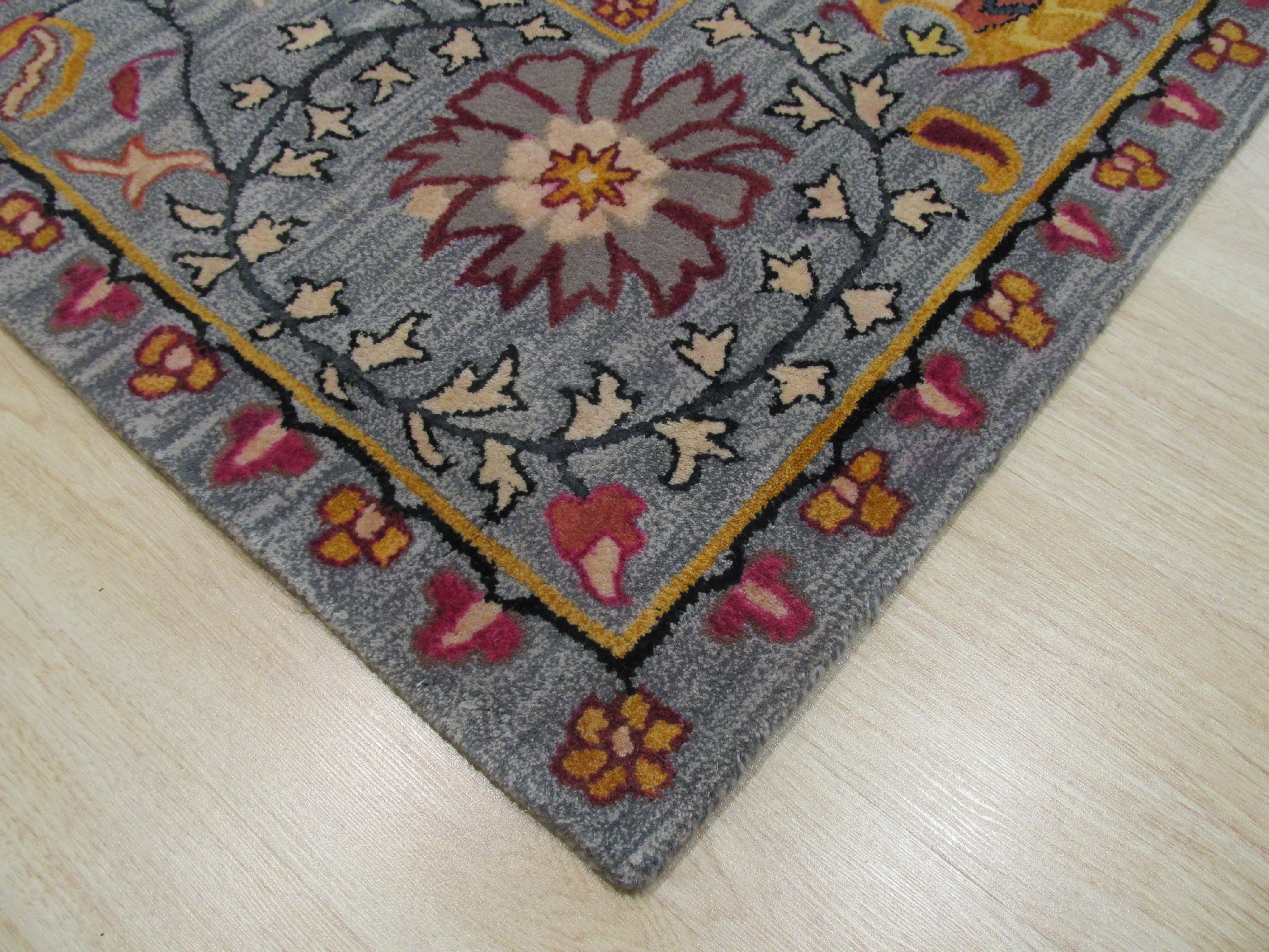 EORC Hand-tufted Wool Blue Transitional Floral Paisley Rug