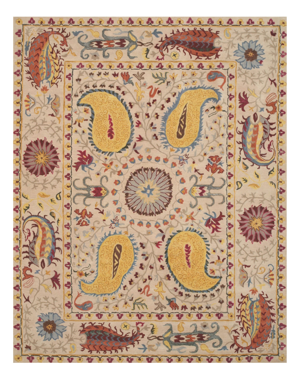 EORC Hand-tufted Wool Ivory Transitional Floral Paisley Rug