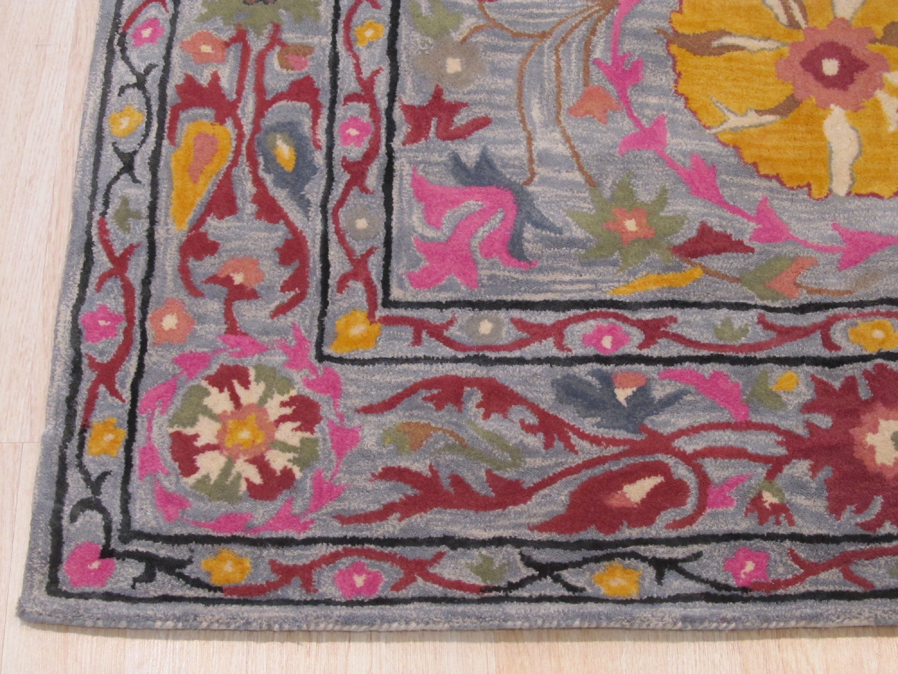 EORC Hand-tufted Wool Blue Traditional Floral Suzani Rug