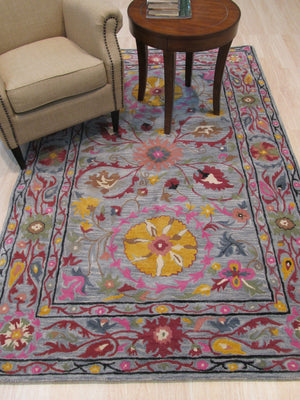 EORC Hand-tufted Wool Blue Traditional Floral Suzani Rug