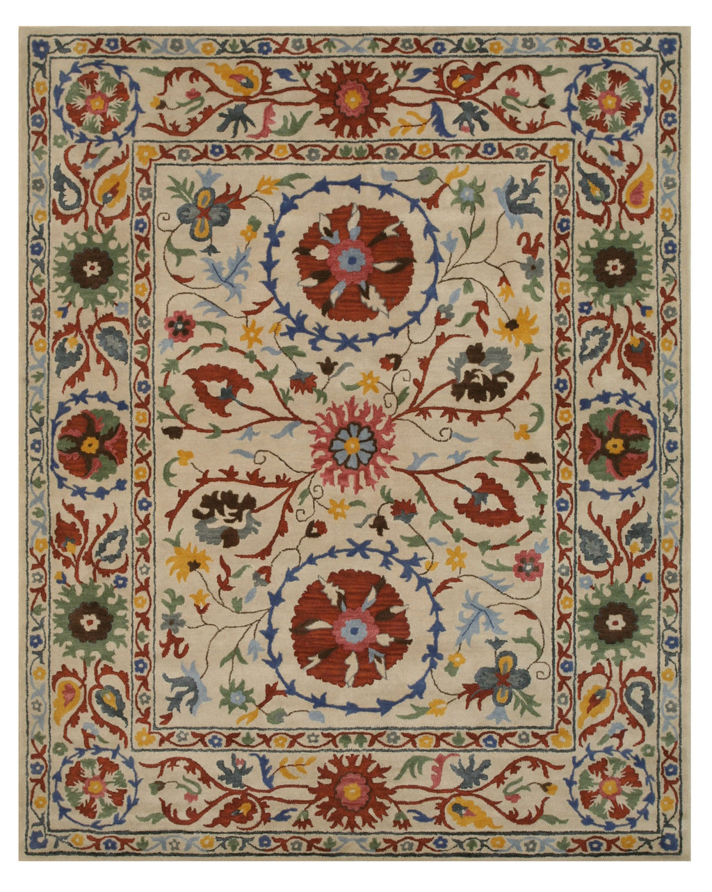 EORC Hand-tufted Wool Ivory Transitional Floral Suzani Rug