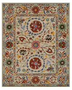 EORC Hand-tufted Wool Ivory Transitional Floral Suzani Rug