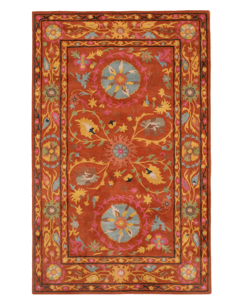 EORC Hand-tufted Wool Rust Traditional Floral Suzani Rug