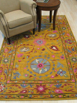 EORC Hand-tufted Wool Yellow Traditional Floral Suzani Rug