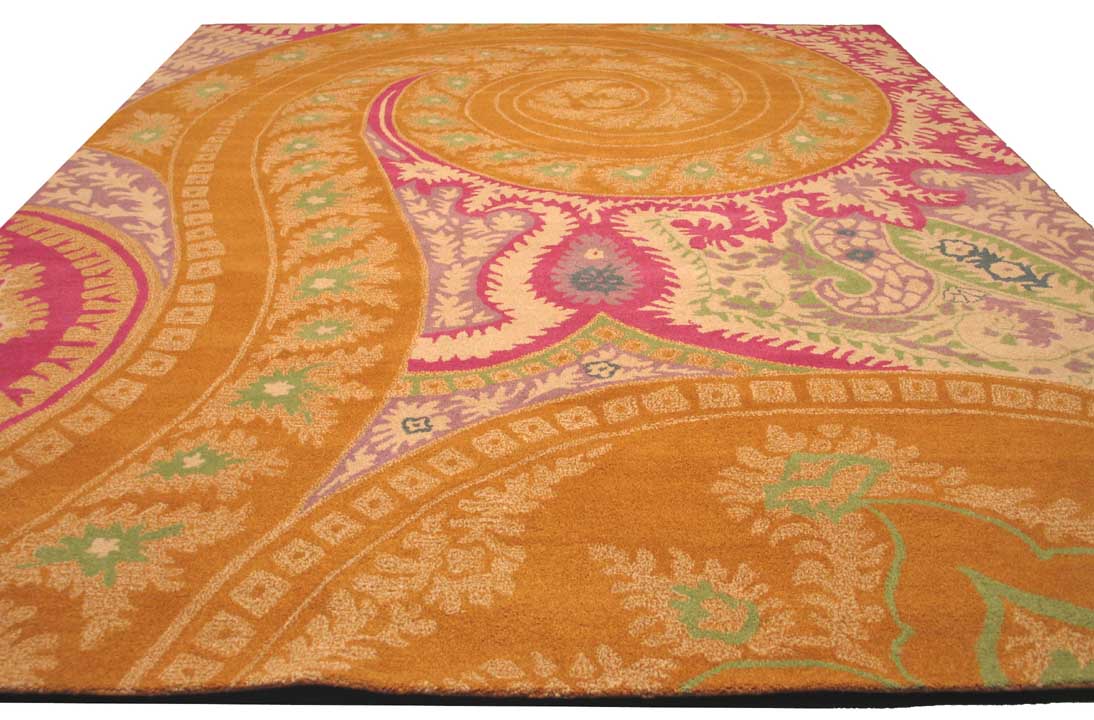 EORC Hand-tufted Wool Orange Transitional Floral Paisley Rug