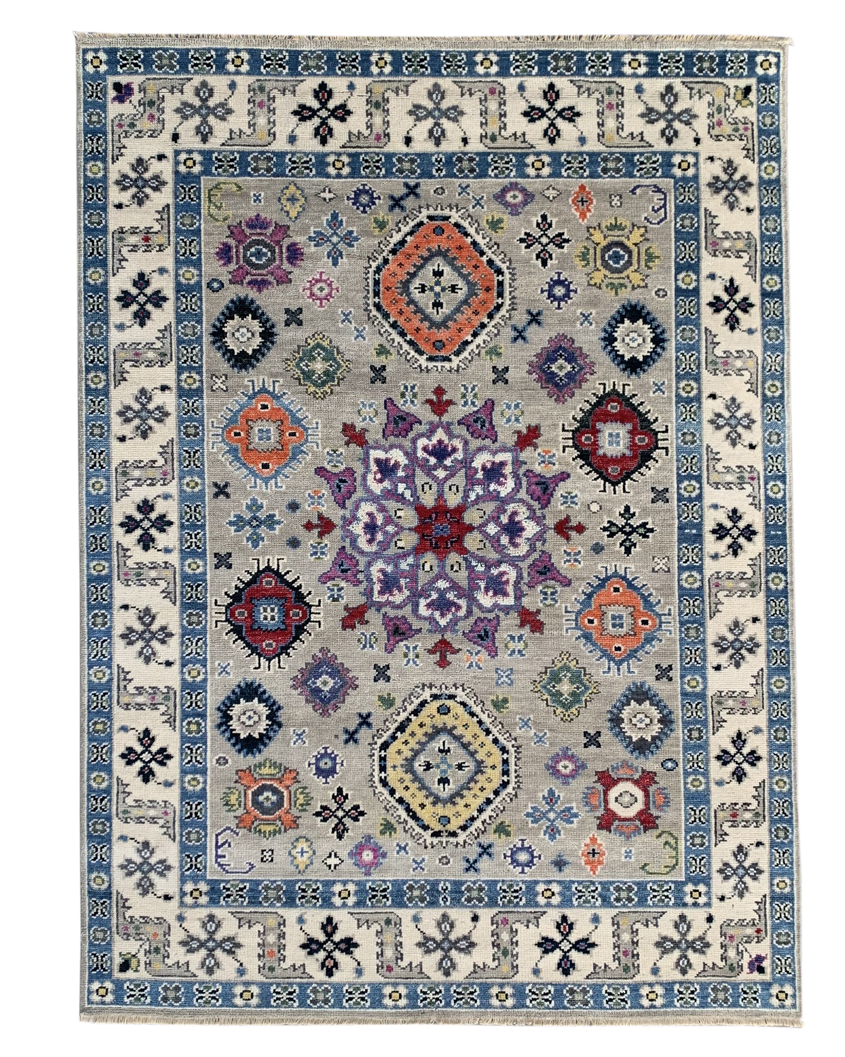 EORC Silver/Ivory Hand Knotted Wool Malayer Collection Rug