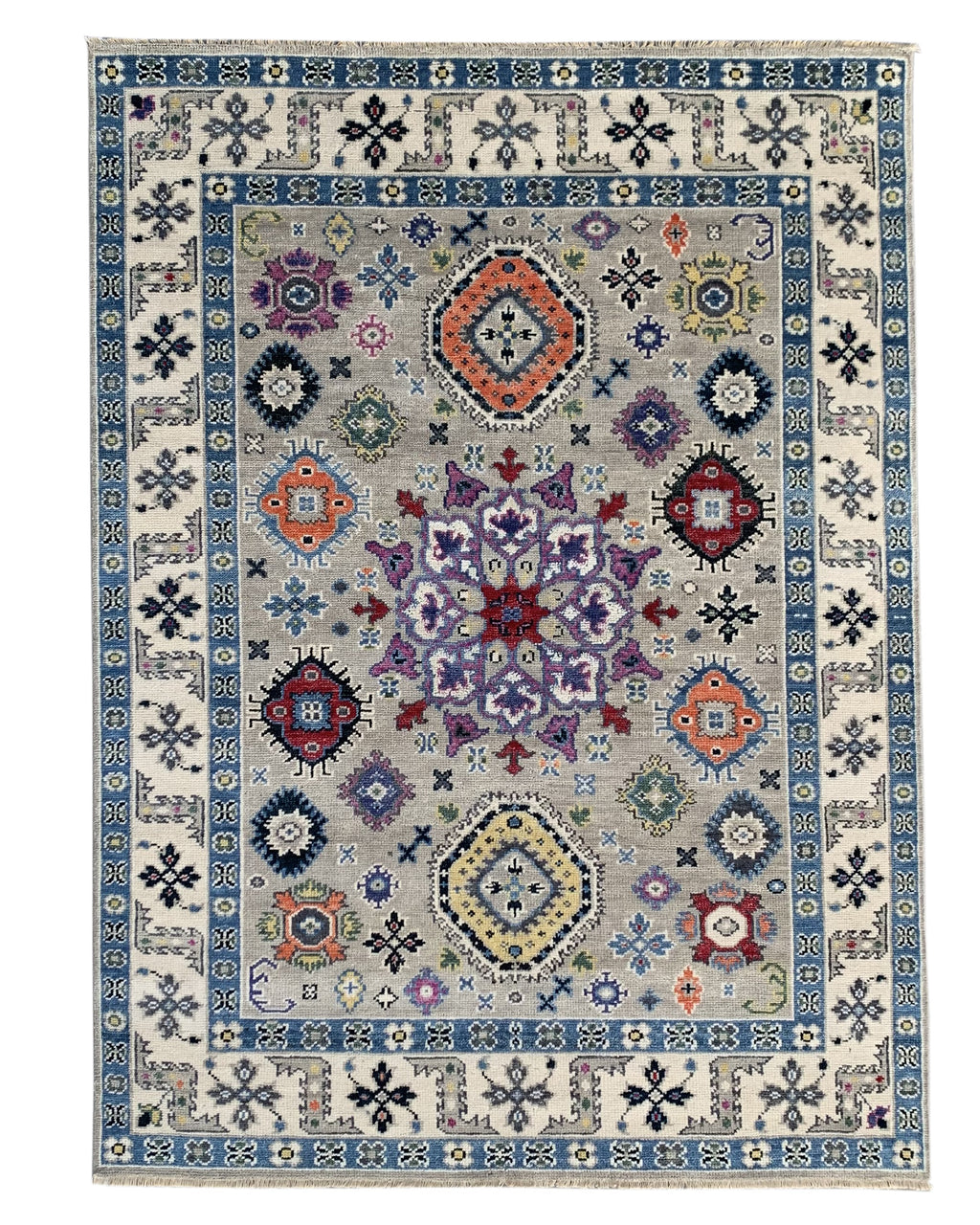EORC Silver/Ivory Hand Knotted Wool Malayer Collection Rug
