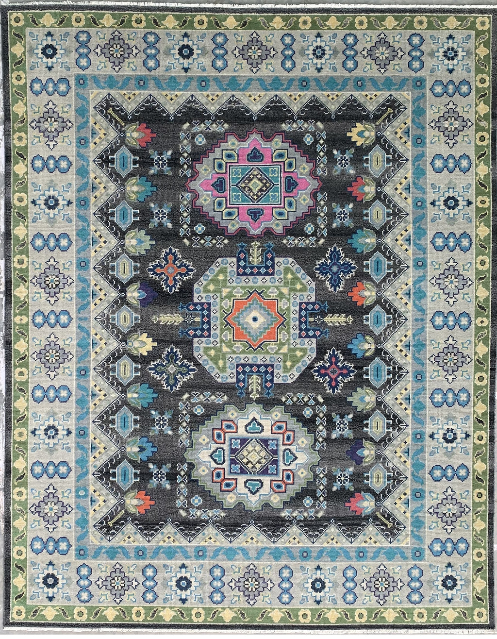 EORC Charcoal/Silver Hand Knotted Wool Kazak Collection Rug