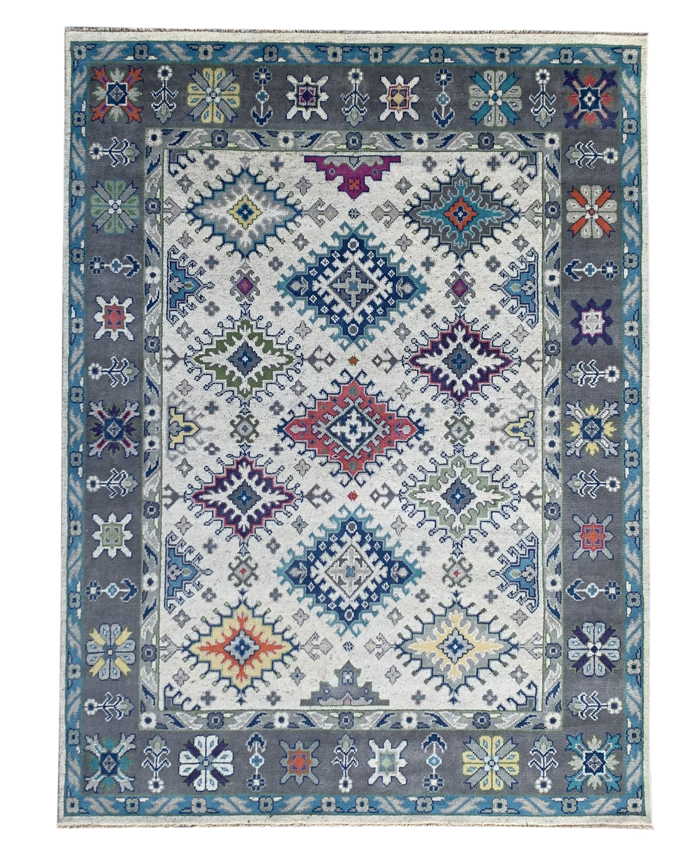 EORC Ivory/Gray Hand Knotted Wool Malayer Collection Rug
