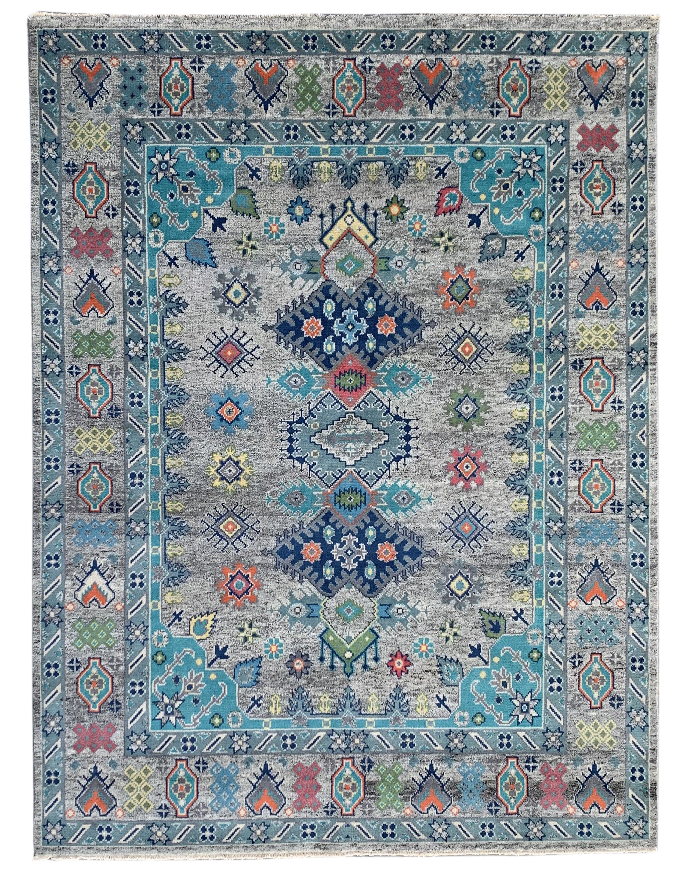 EORC Natural Gray Hand Knotted Wool Malayer Collection Rug