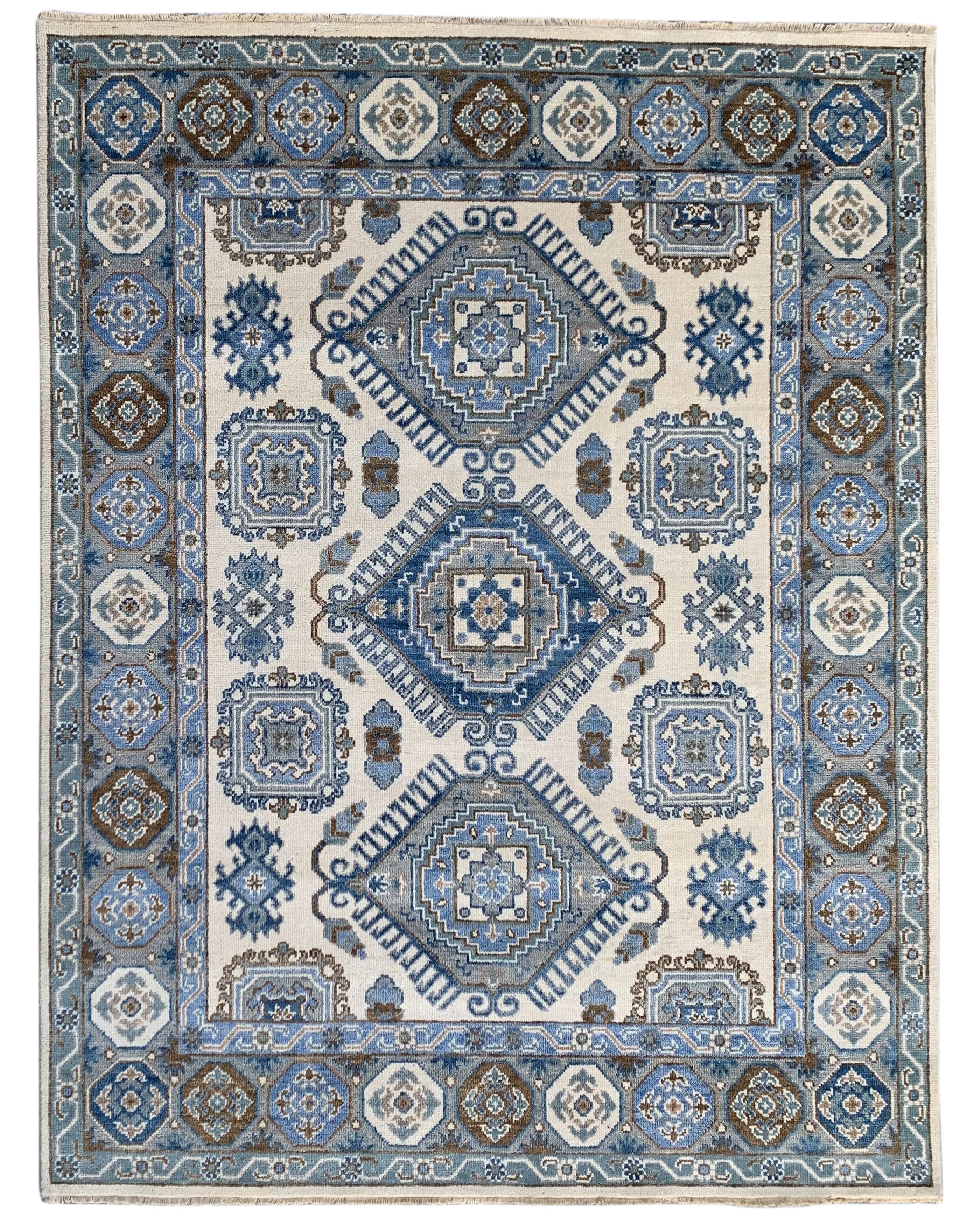 EORC Ivory/Silver Hand Knotted Wool Kazak Collection Rug