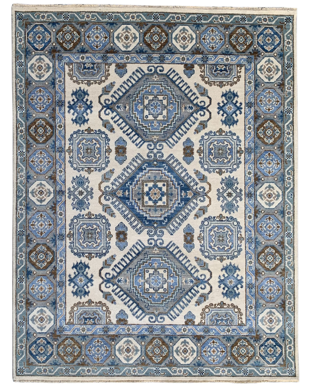 EORC Ivory/Silver Hand Knotted Wool Kazak Collection Rug