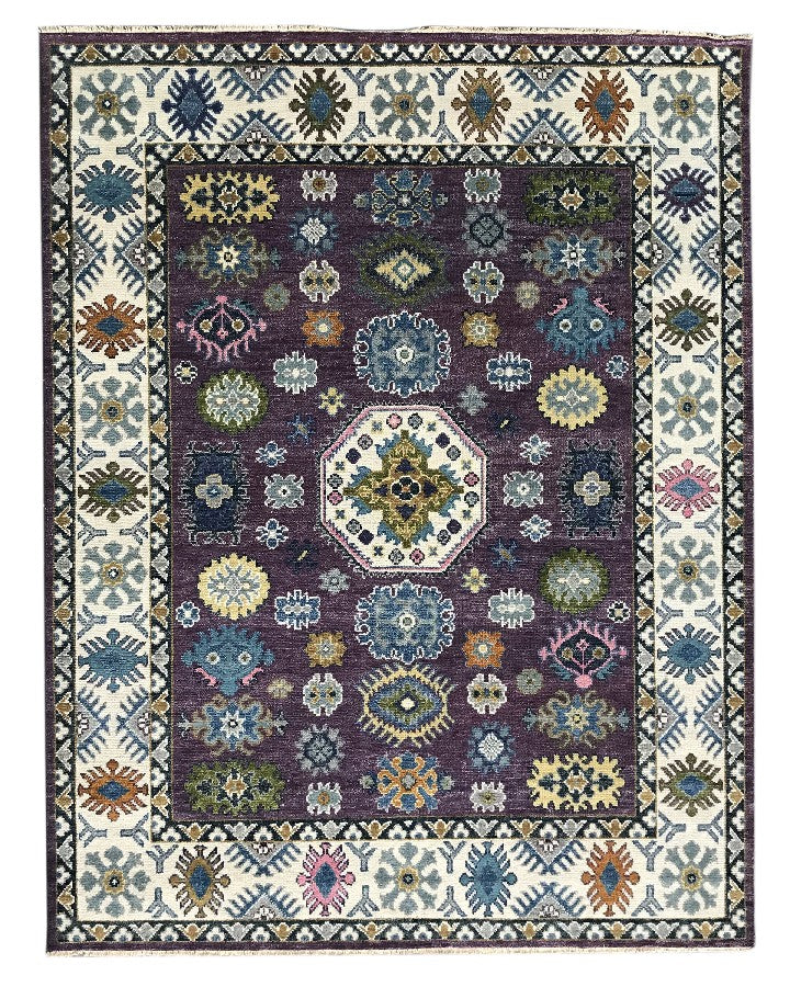 EORC Purple/Ivory Hand Knotted Wool Kazak Collection Rug